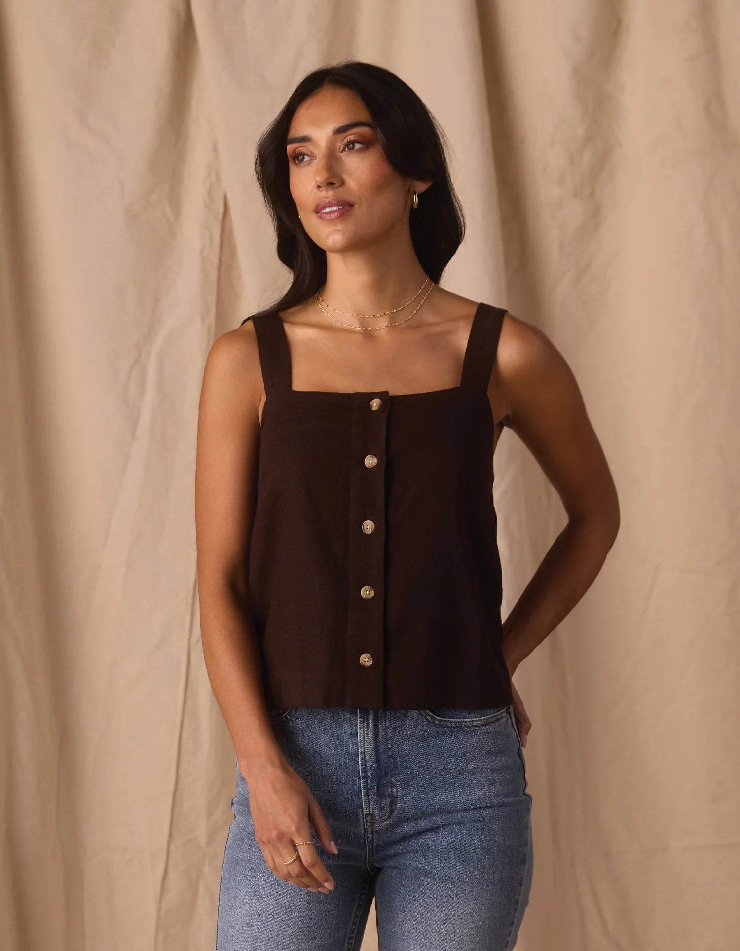 Leukos Linen-Blend Tank - Umber