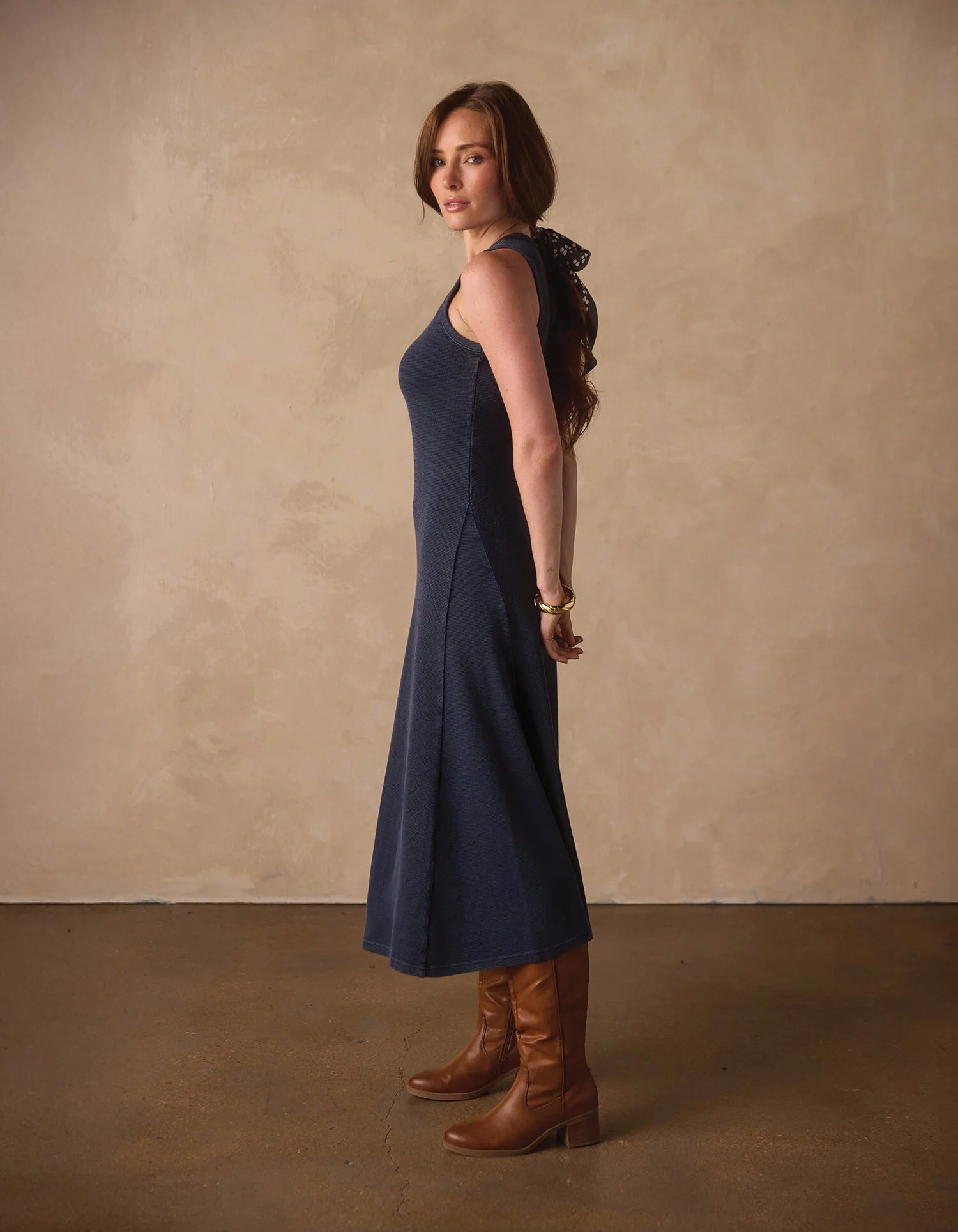 Vintage Thermal Midi Dress - Dark Indigo