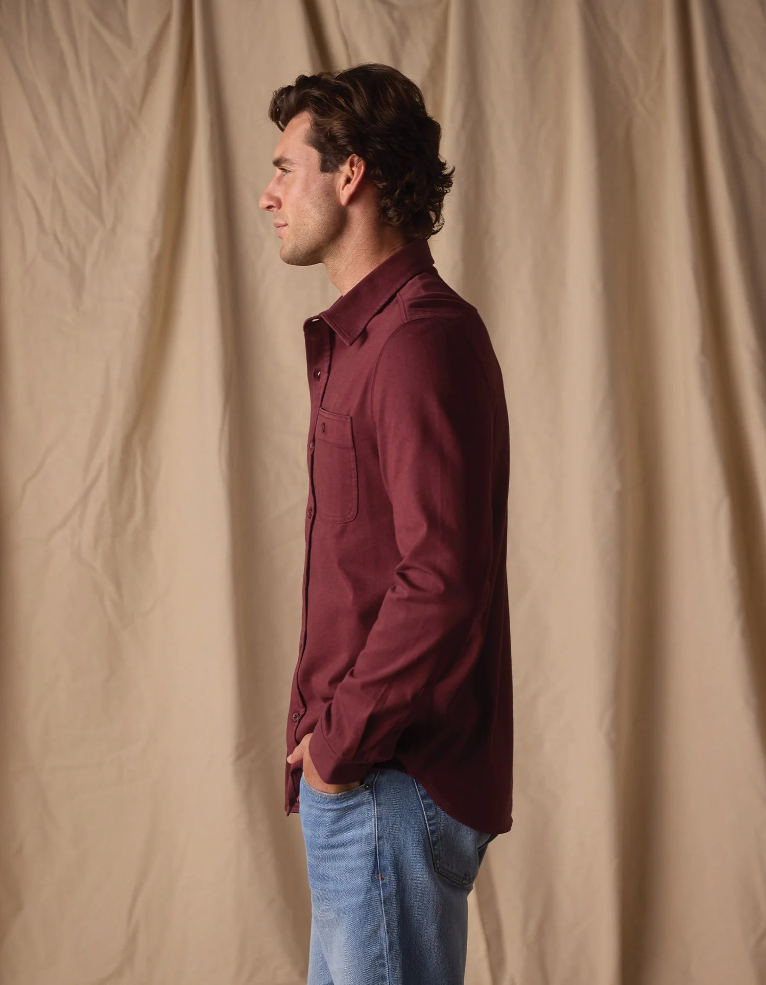 Lennox Jersey Button Up - Port Wine