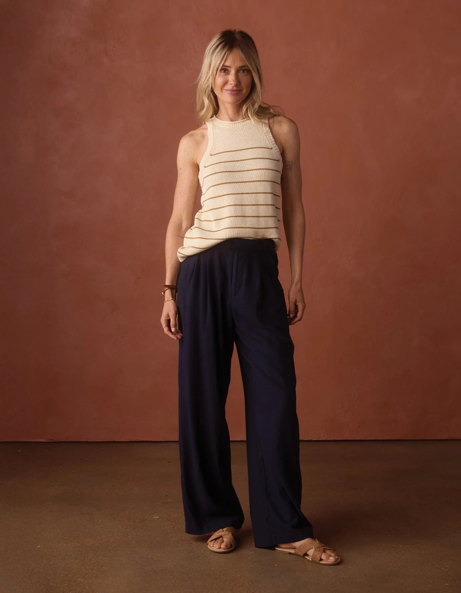 Wanderlust Hi-Neck Tank - Fennel Stripe