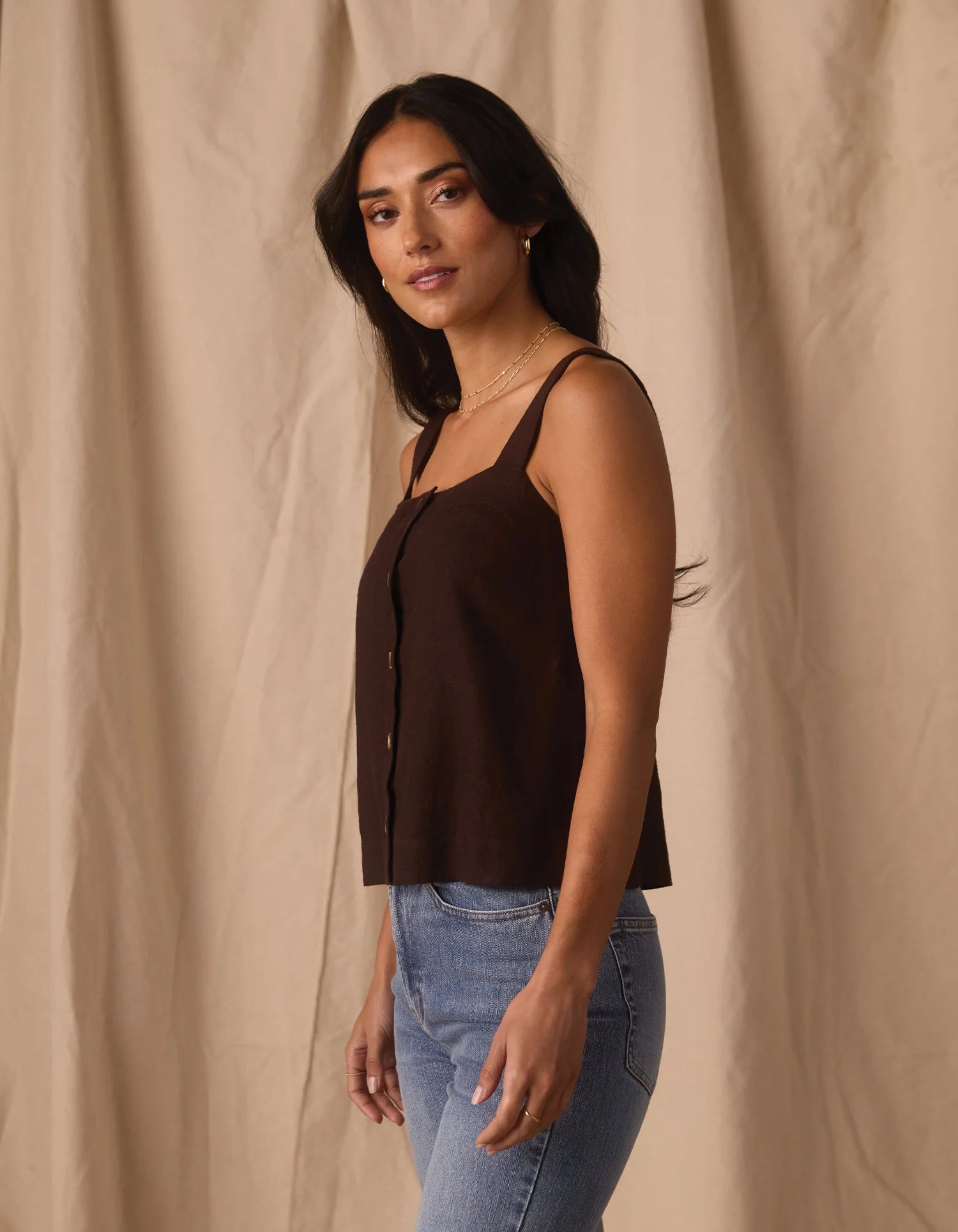 Leukos Linen-Blend Tank - Umber