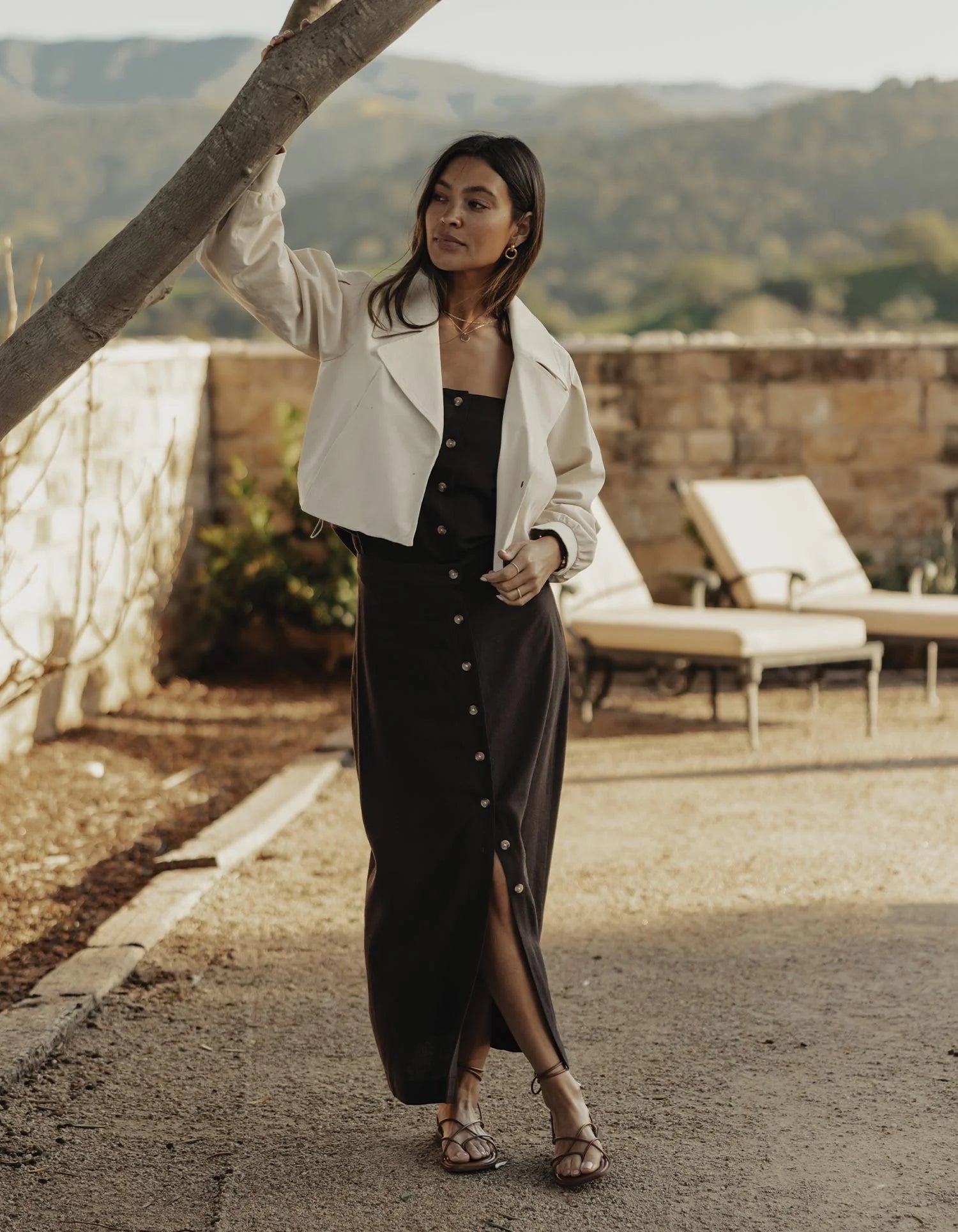 Leukos Linen-Blend Button Front Skirt - Umber