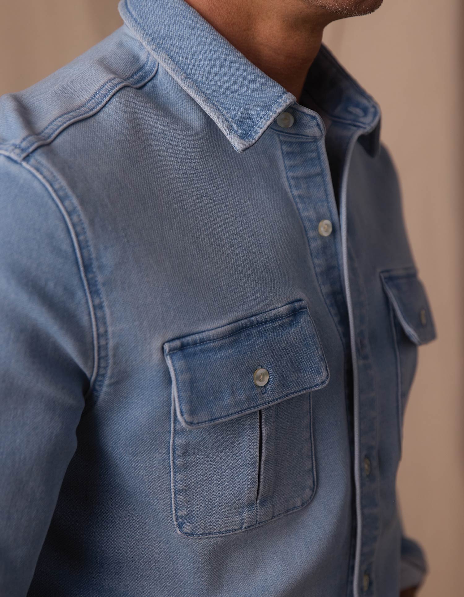 Comfort Terry Jean Shirt Jacket - Light Wash