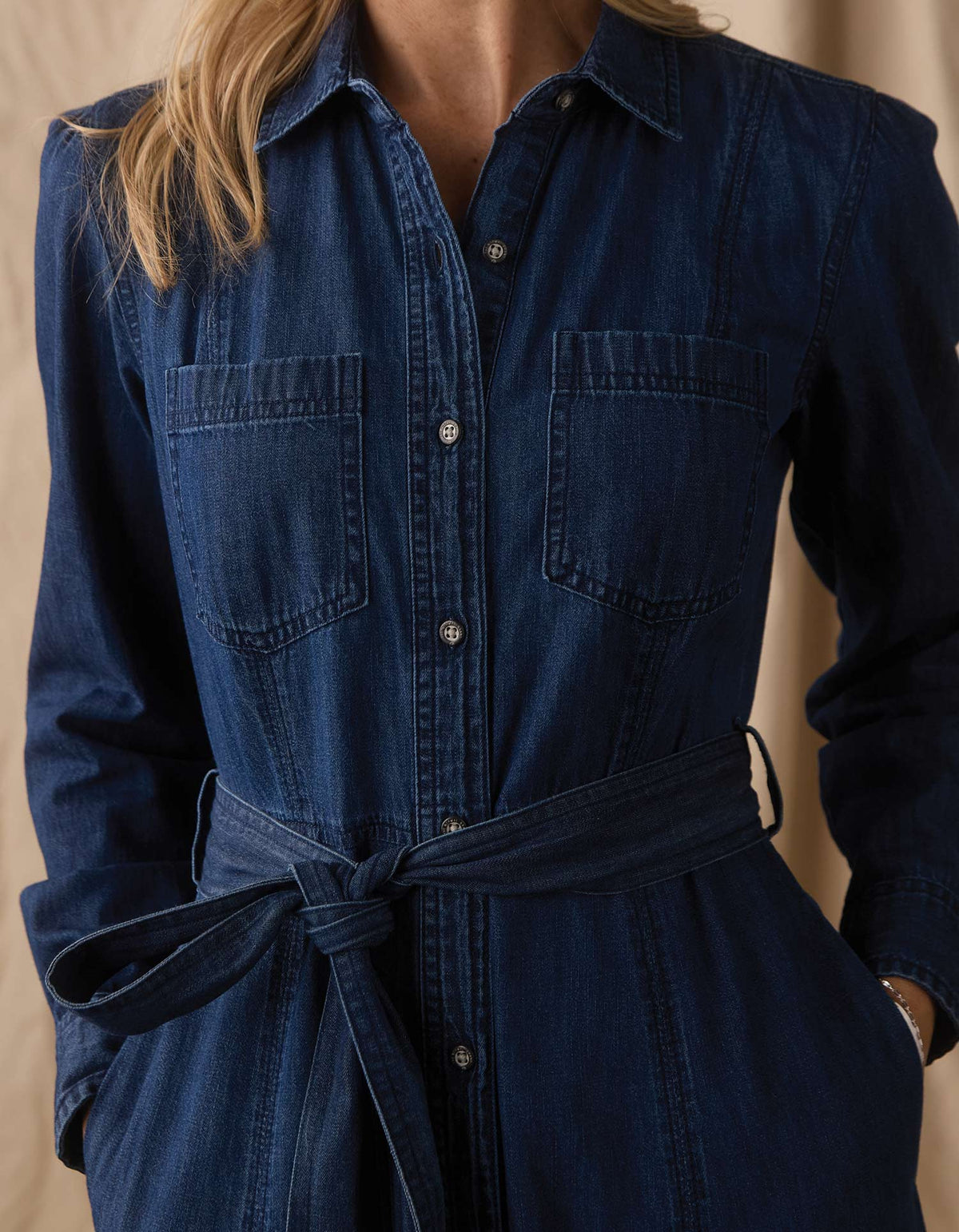Cotton Denim Shirt Dress - Dark Wash