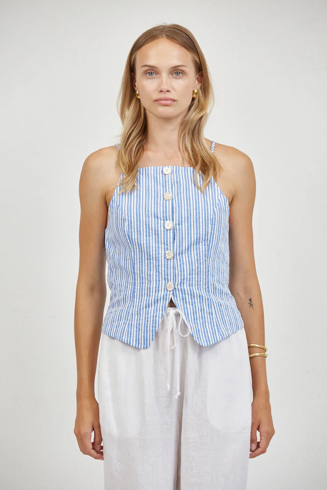 Aster Striped Button Top - Blue