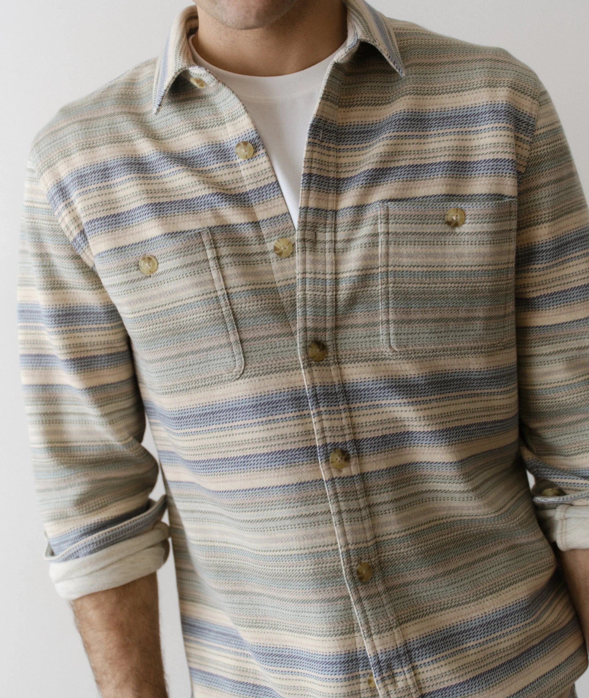Pacifica Stretch Twill Overshirt - Blue/Green Baja Stripe