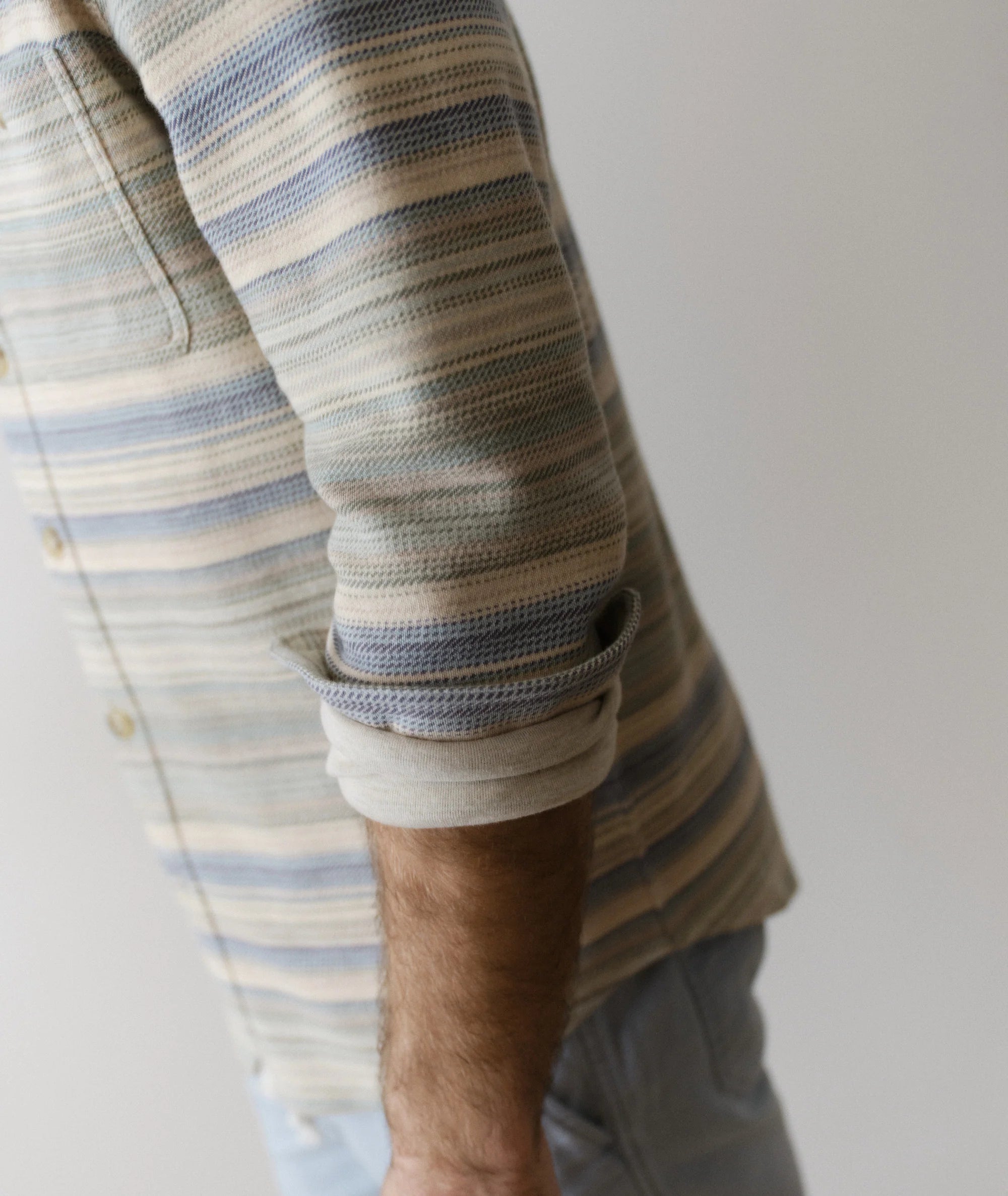 Pacifica Stretch Twill Overshirt - Blue/Green Baja Stripe