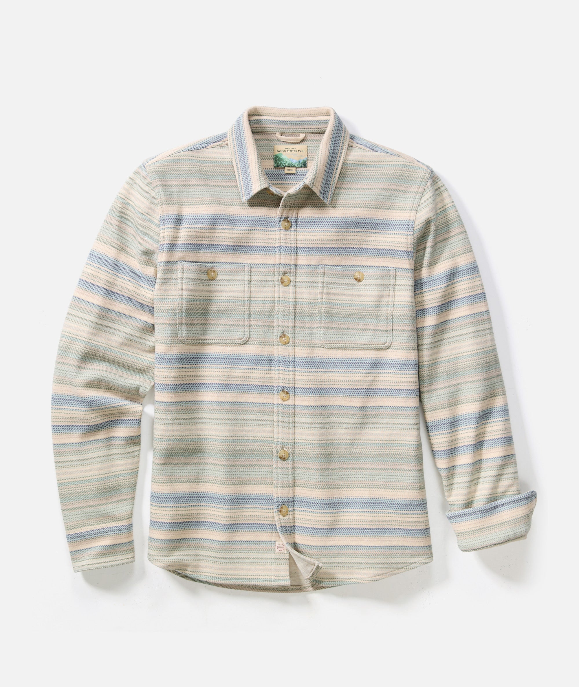 Pacifica Stretch Twill Overshirt - Blue/Green Baja Stripe