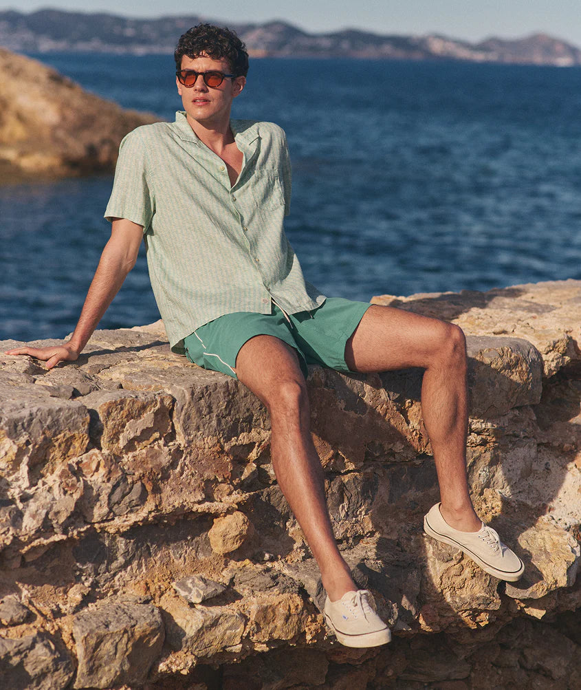 Pablo Tencel Linen Resort Shirt - Aqua Sardine Print
