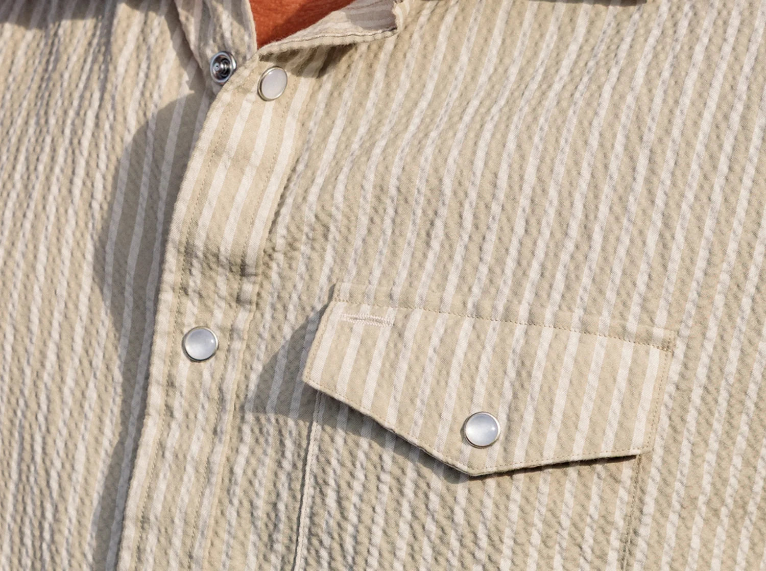 Short Sleeve Performance Pearl Snap - Stone Seersucker