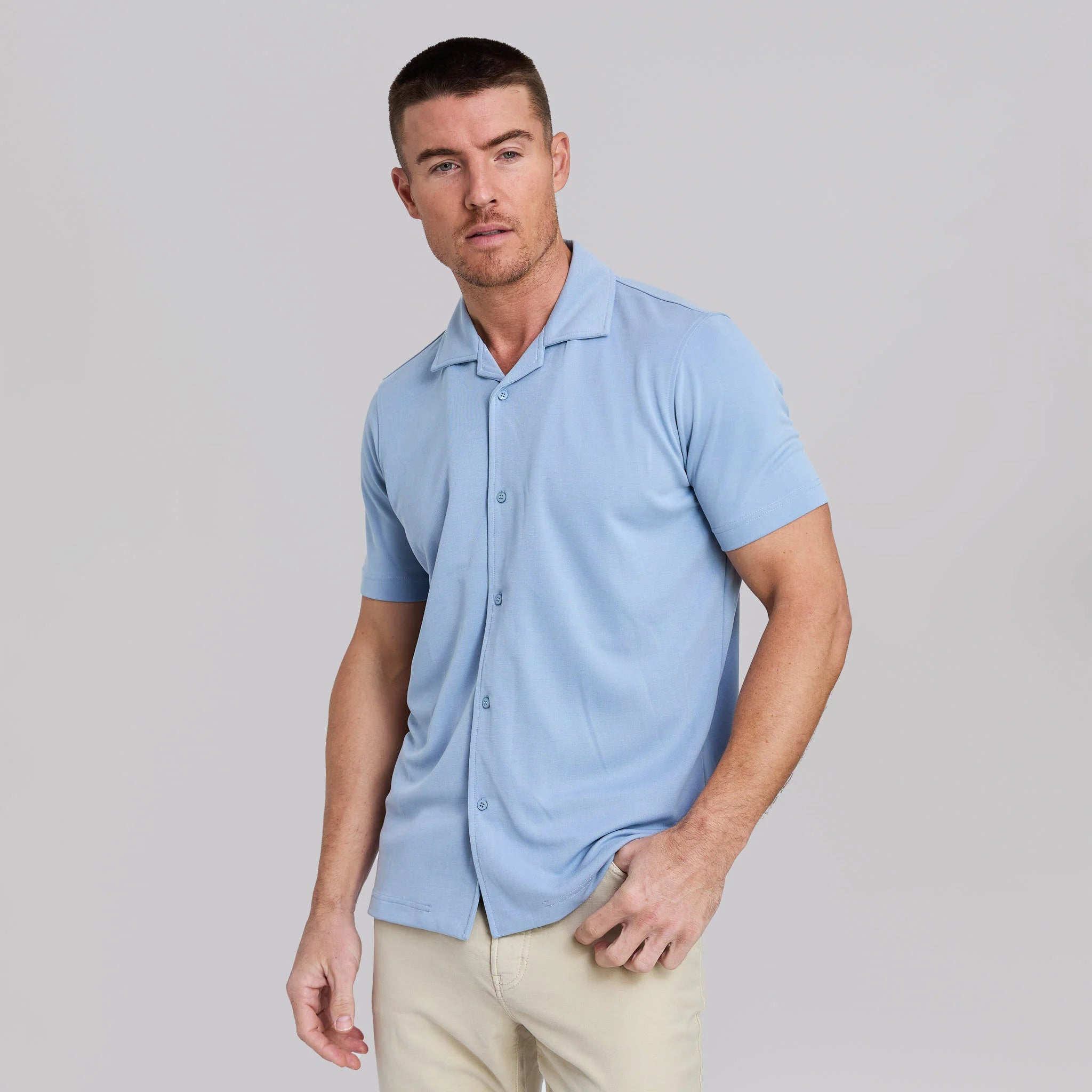 The Brody - Double Knit SS Cabana Shirt - Sky Blue