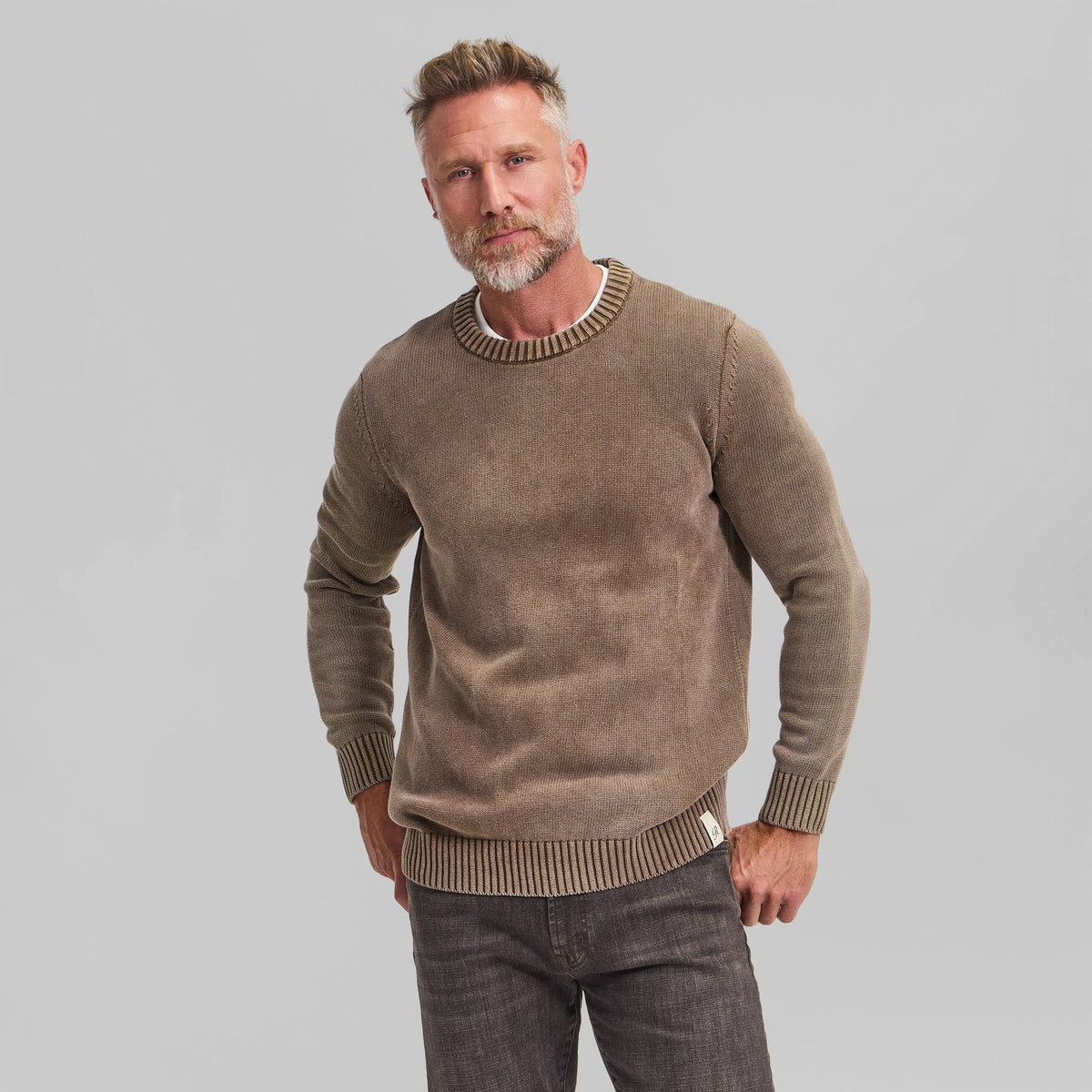 The Arthur - Acid Wash Crew Neck Sweater - Cafe
