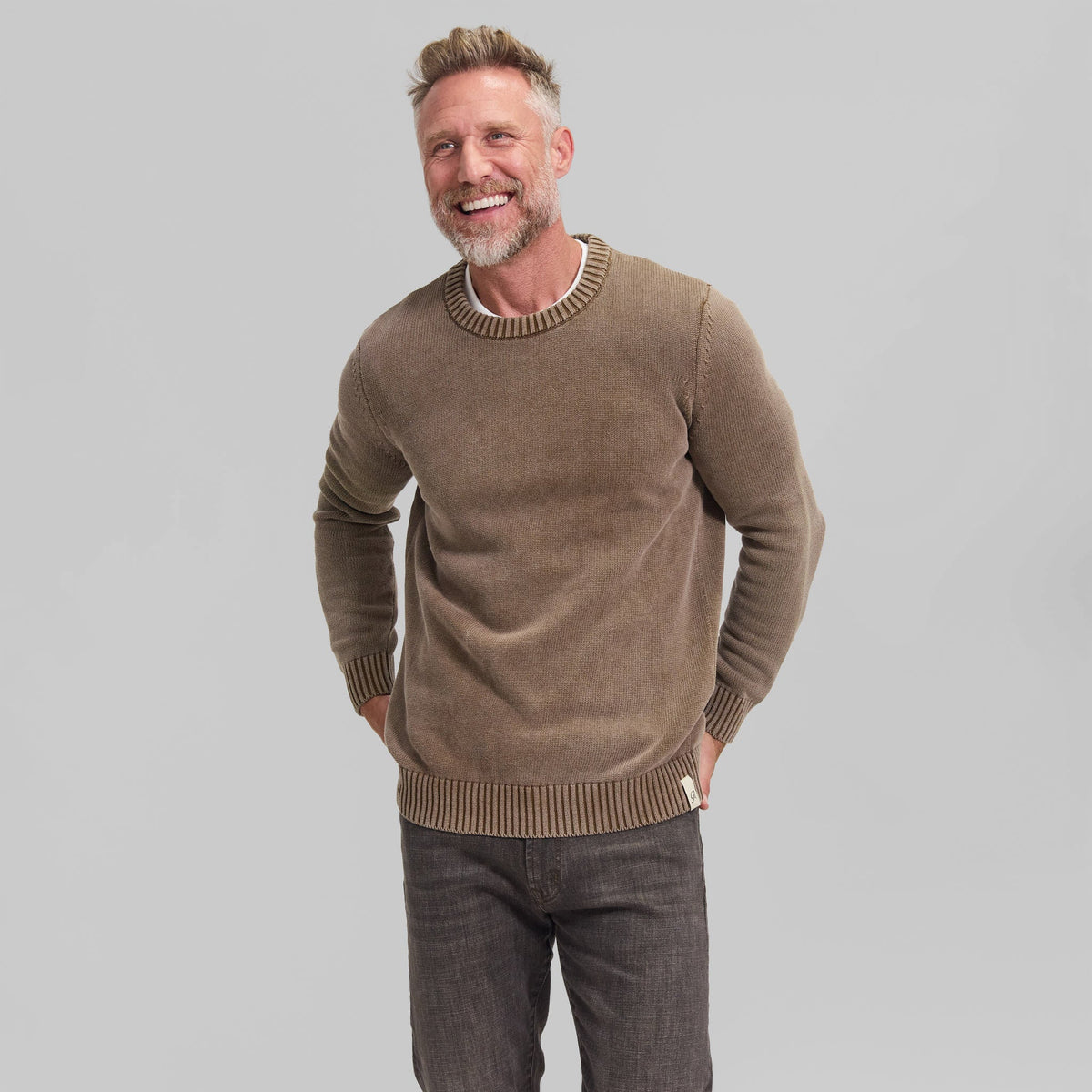 The Arthur - Acid Wash Crew Neck Sweater - Cafe