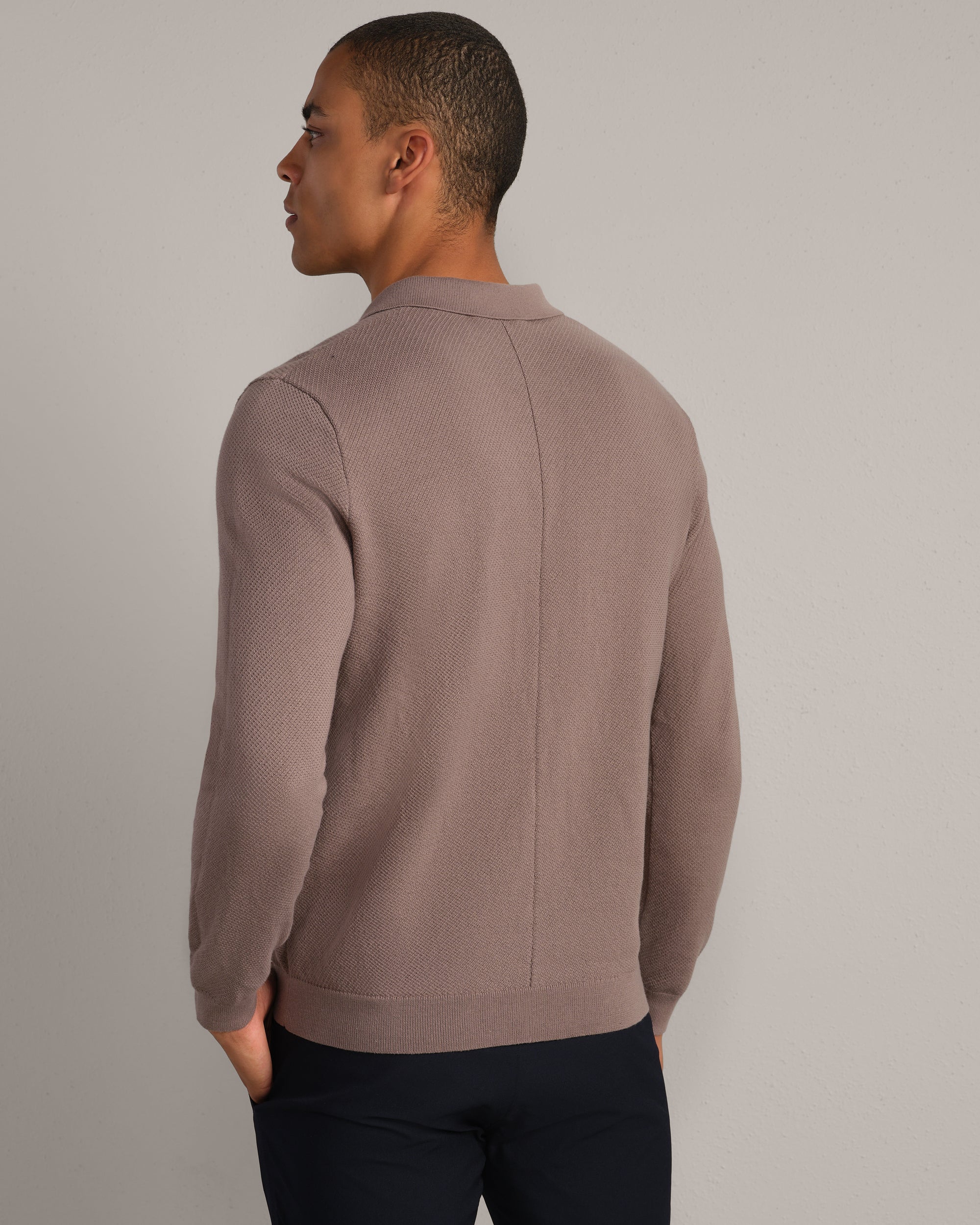 Resolve Pique Long Sleeve Sweater Polo - Foggy Taupe