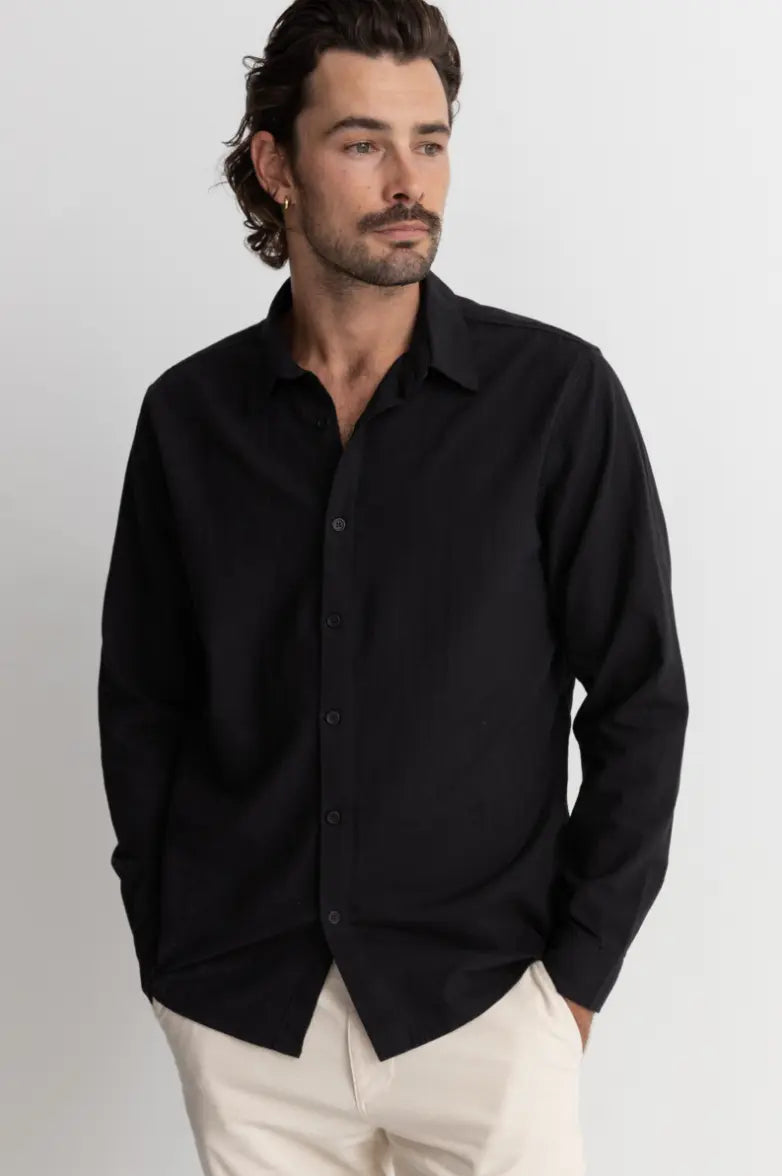 Classic Linen Long Sleeve Shirt - Black