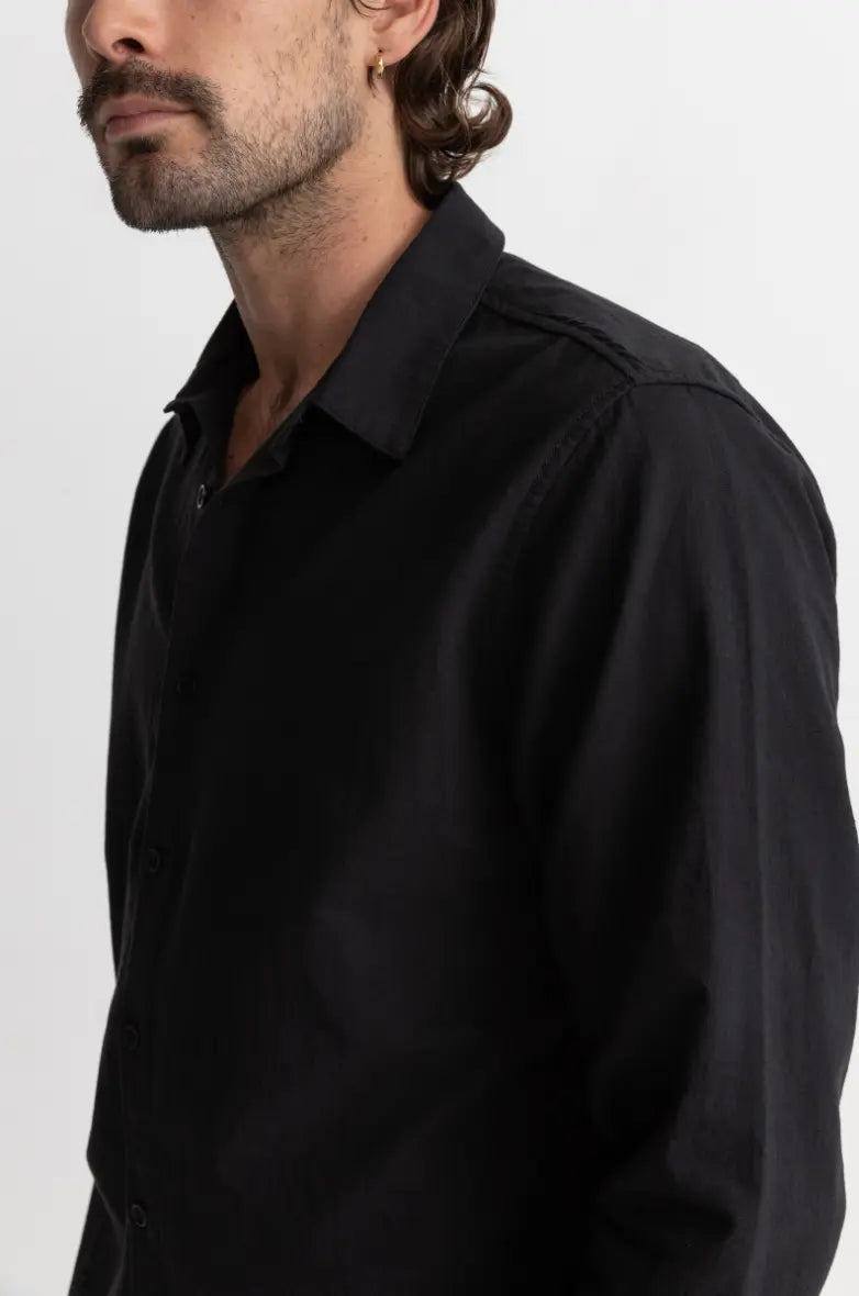 Classic Linen Long Sleeve Shirt - Black
