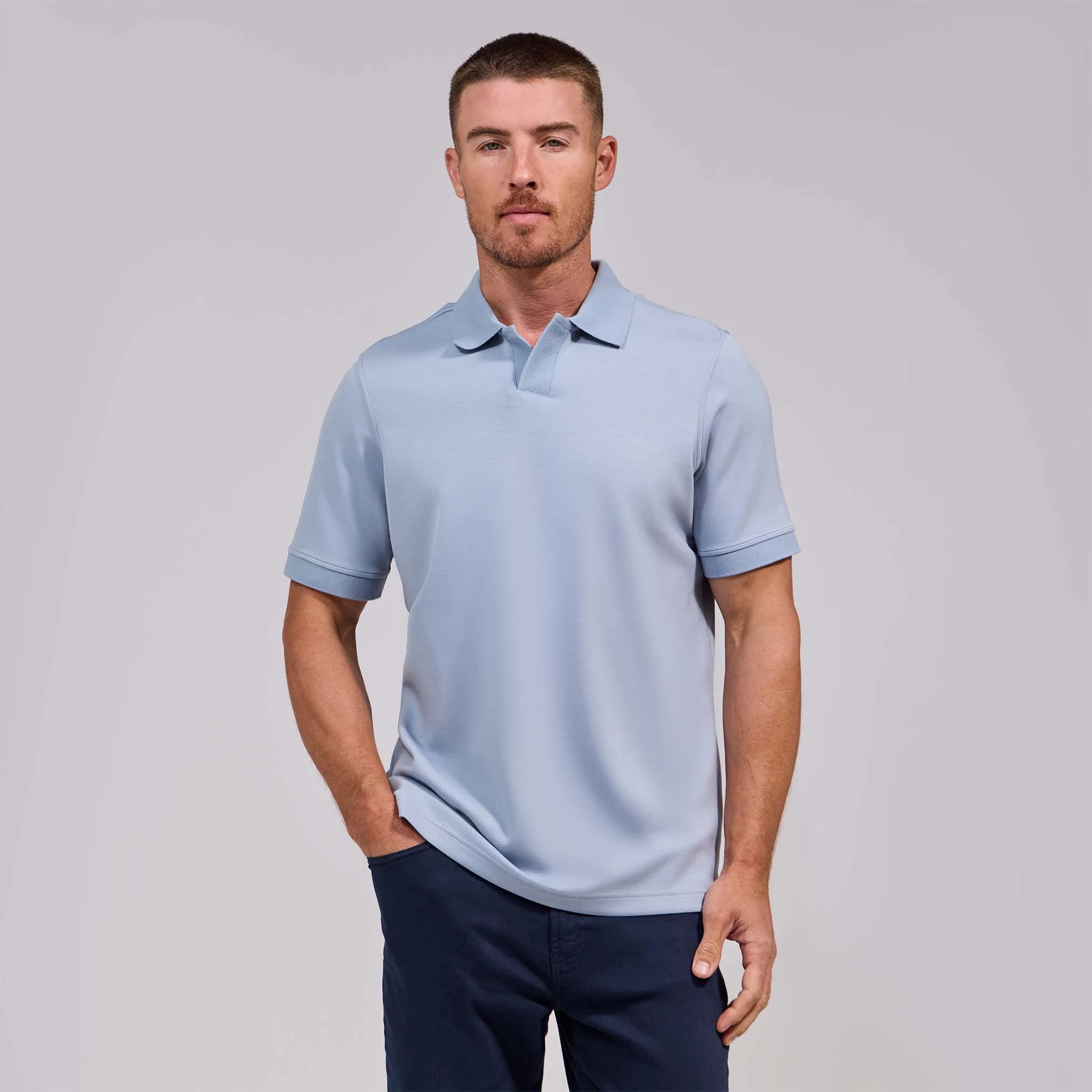 The Yates - Sand Washed Double Knit SS Polo - Sky Blue