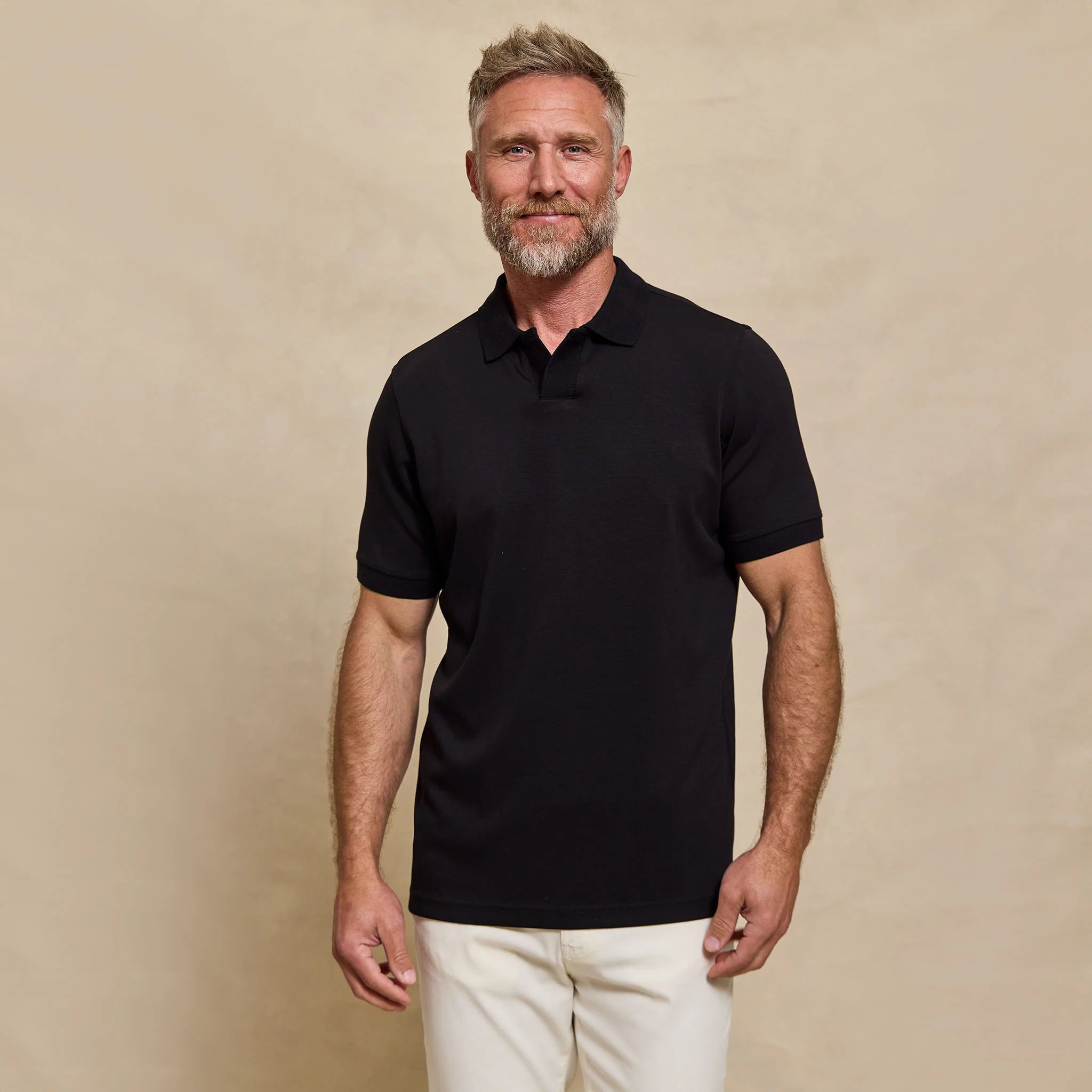 The Yates - Sand Washed Double Knit SS Polo - Black