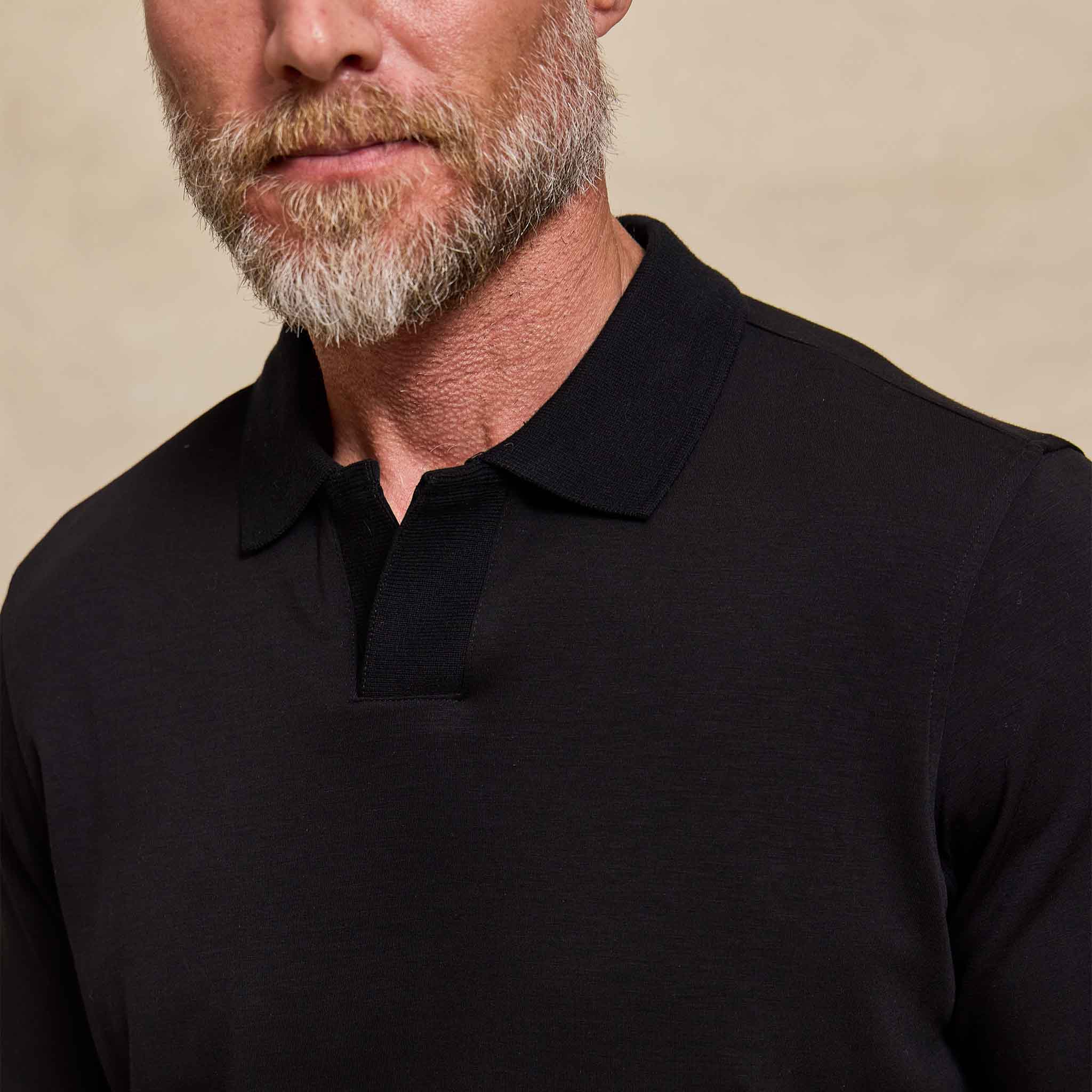 The Yates - Sand Washed Double Knit SS Polo - Black