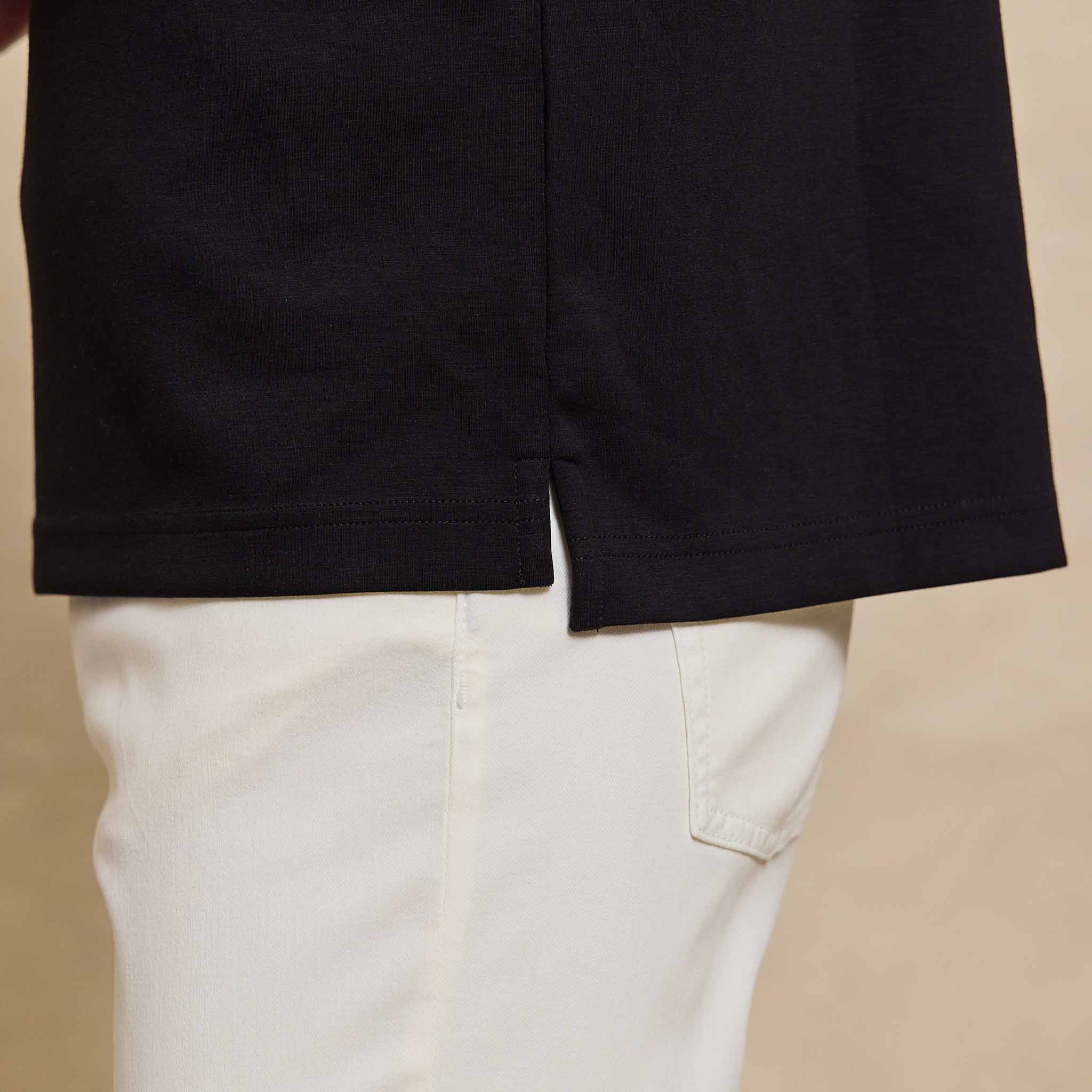 The Yates - Sand Washed Double Knit SS Polo - Black