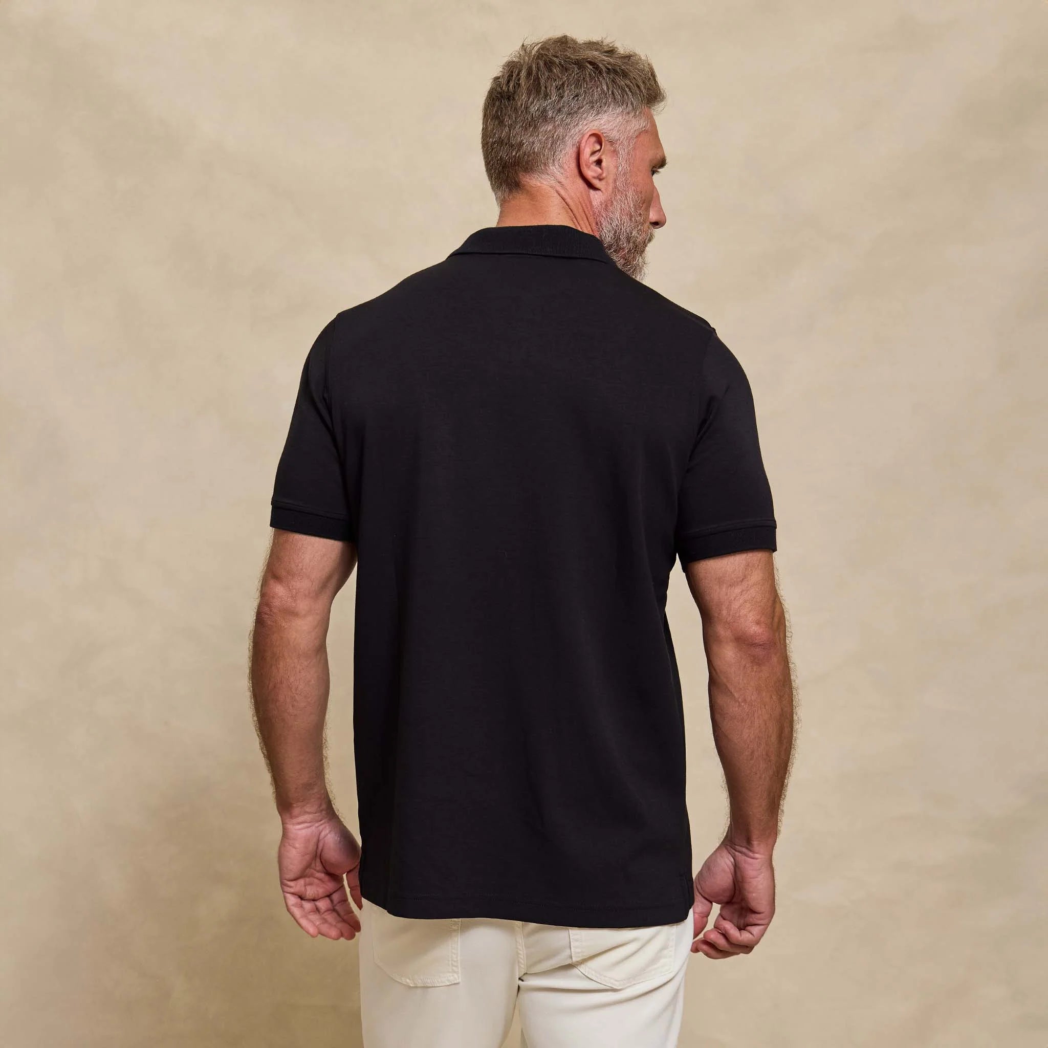 The Yates - Sand Washed Double Knit SS Polo - Black
