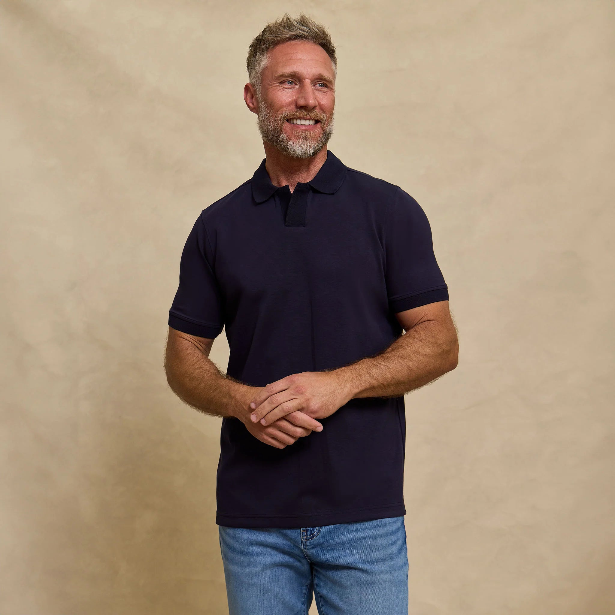 The Yates - Sand Washed Double Knit SS Polo - Navy