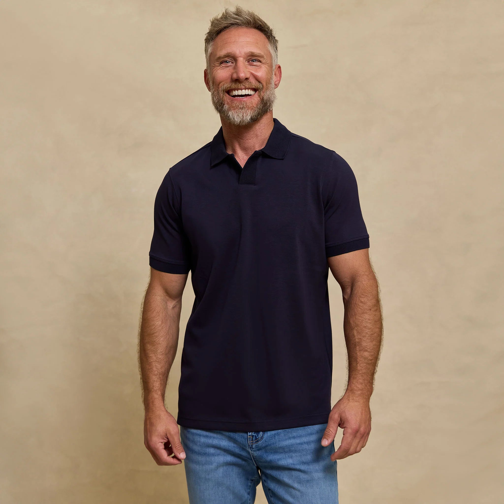 The Yates - Sand Washed Double Knit SS Polo - Navy