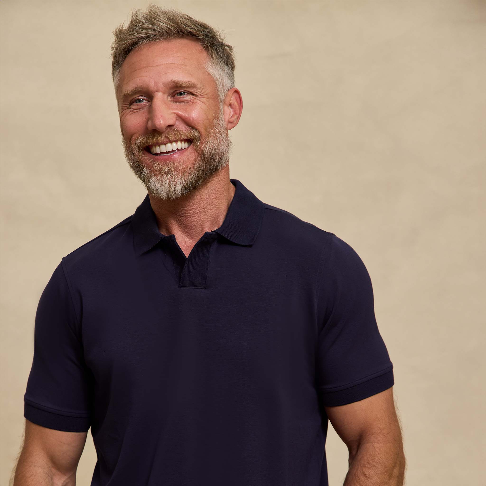 The Yates - Sand Washed Double Knit SS Polo - Navy