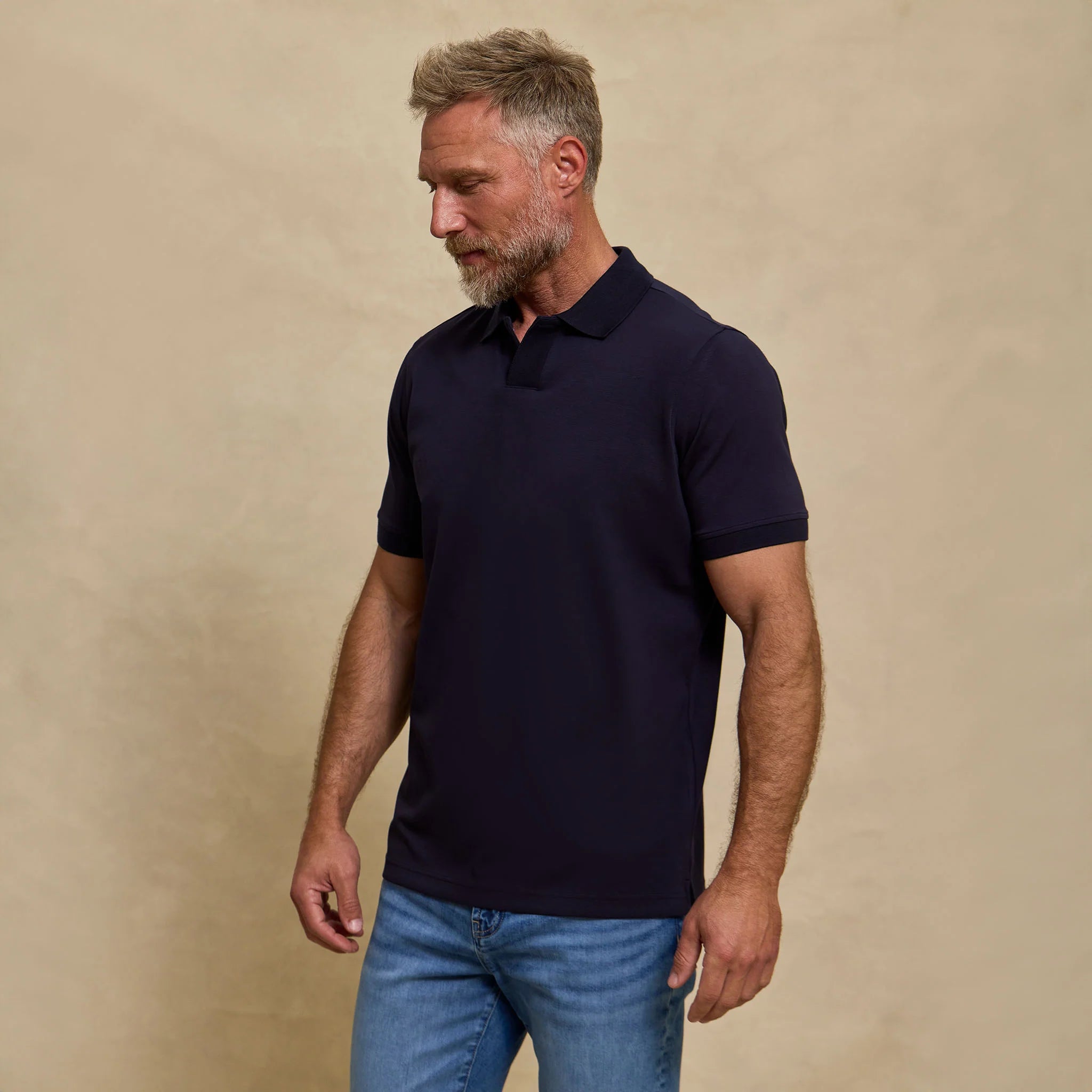 The Yates - Sand Washed Double Knit SS Polo - Navy