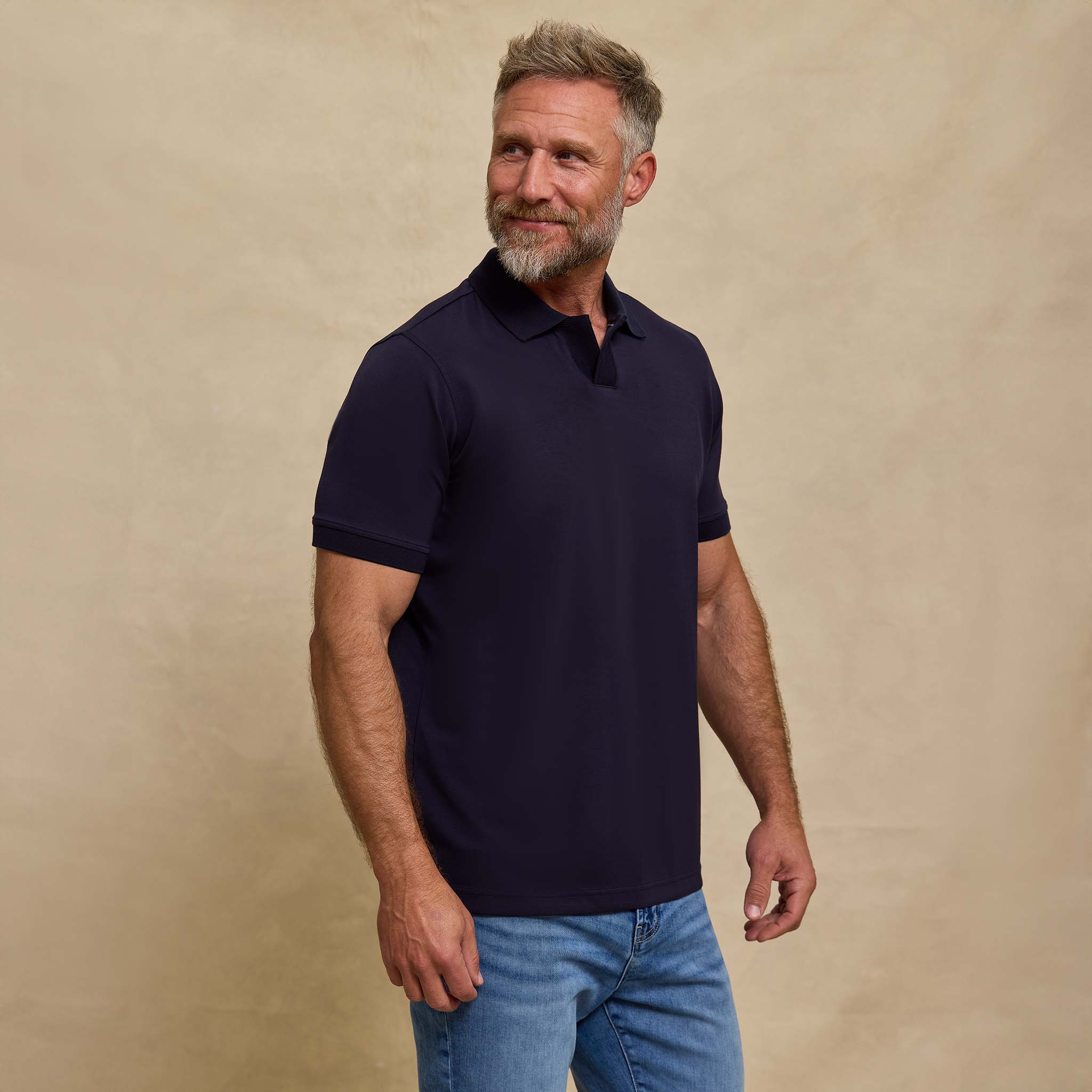 The Yates - Sand Washed Double Knit SS Polo - Navy