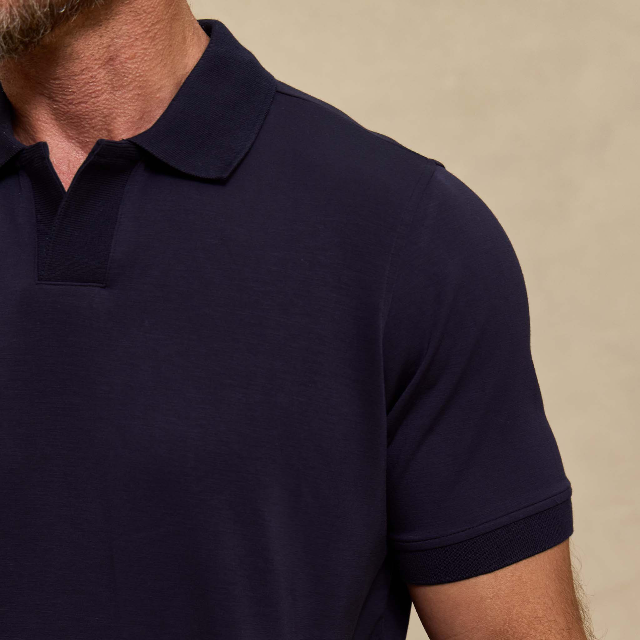 The Yates - Sand Washed Double Knit SS Polo - Navy