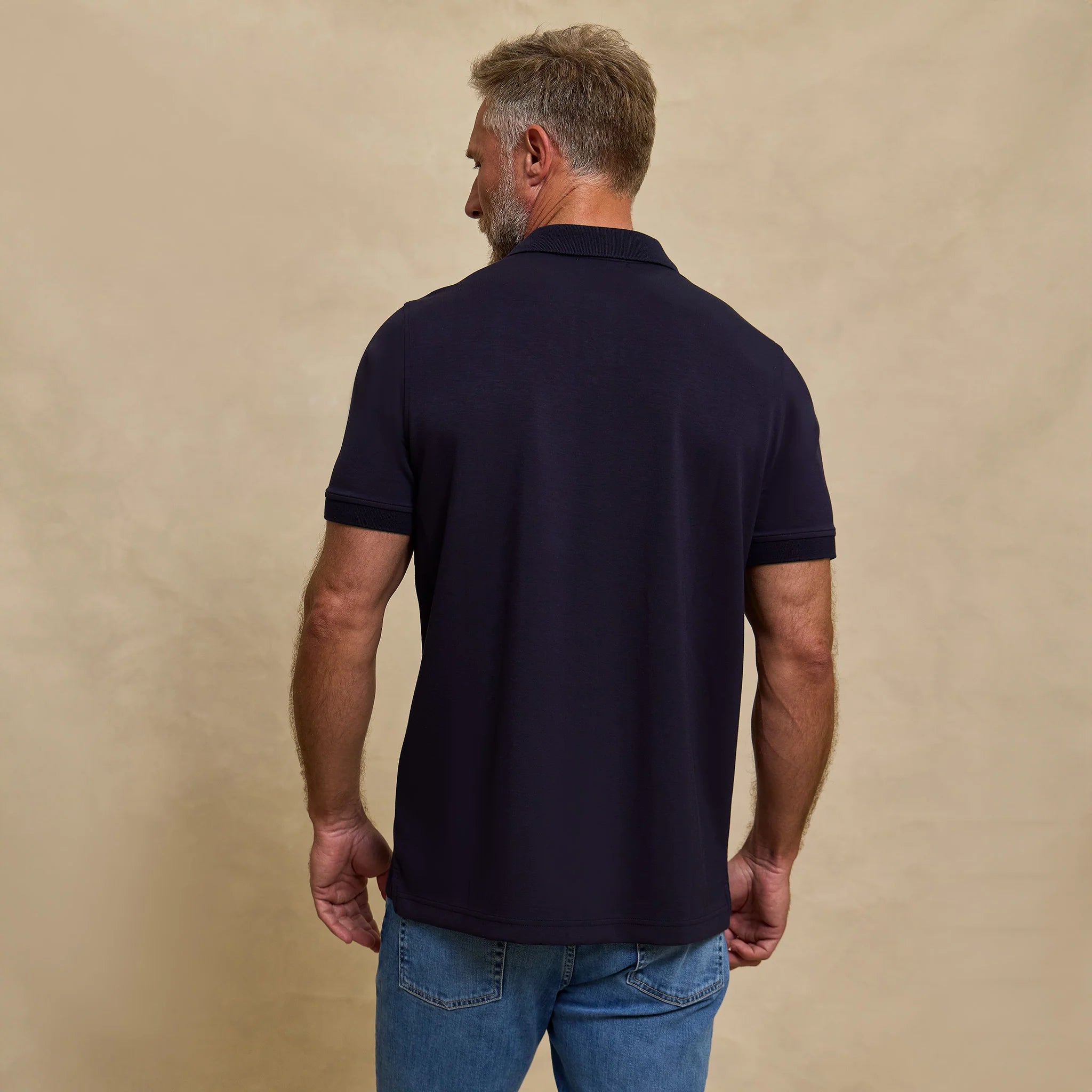 The Yates - Sand Washed Double Knit SS Polo - Navy