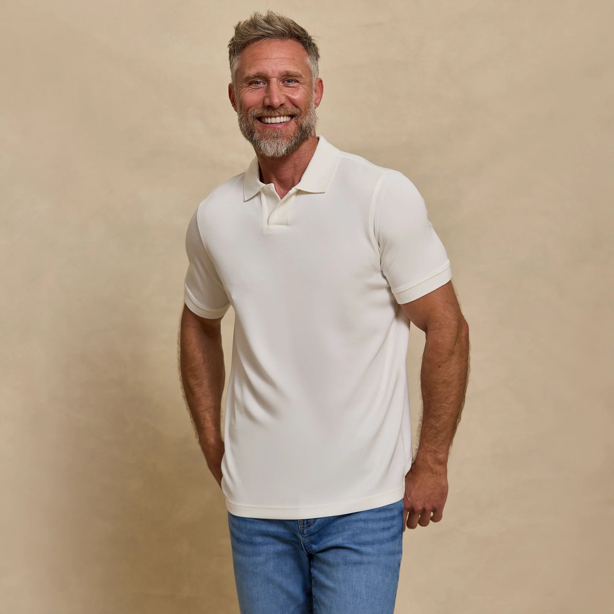 The Yates - Sand Washed Double Knit SS Polo - White