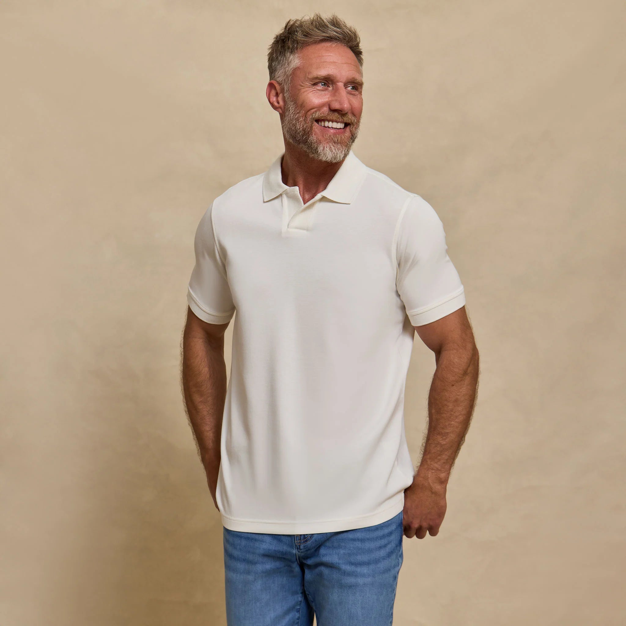 The Yates - Sand Washed Double Knit SS Polo - White