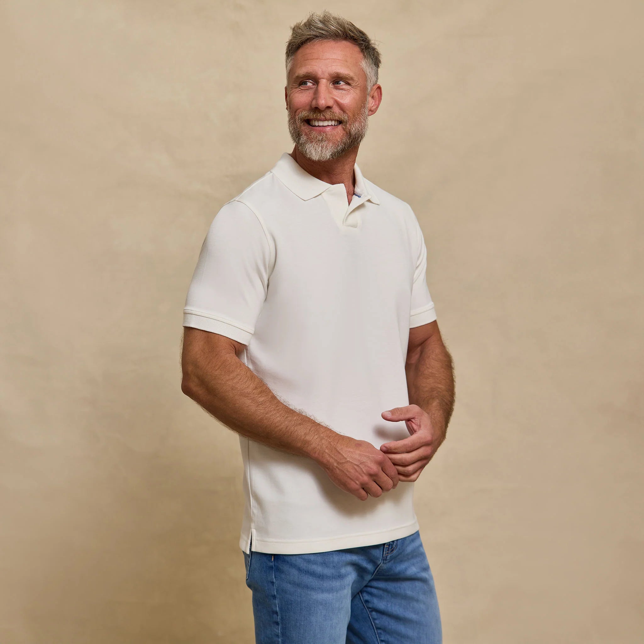 The Yates - Sand Washed Double Knit SS Polo - White