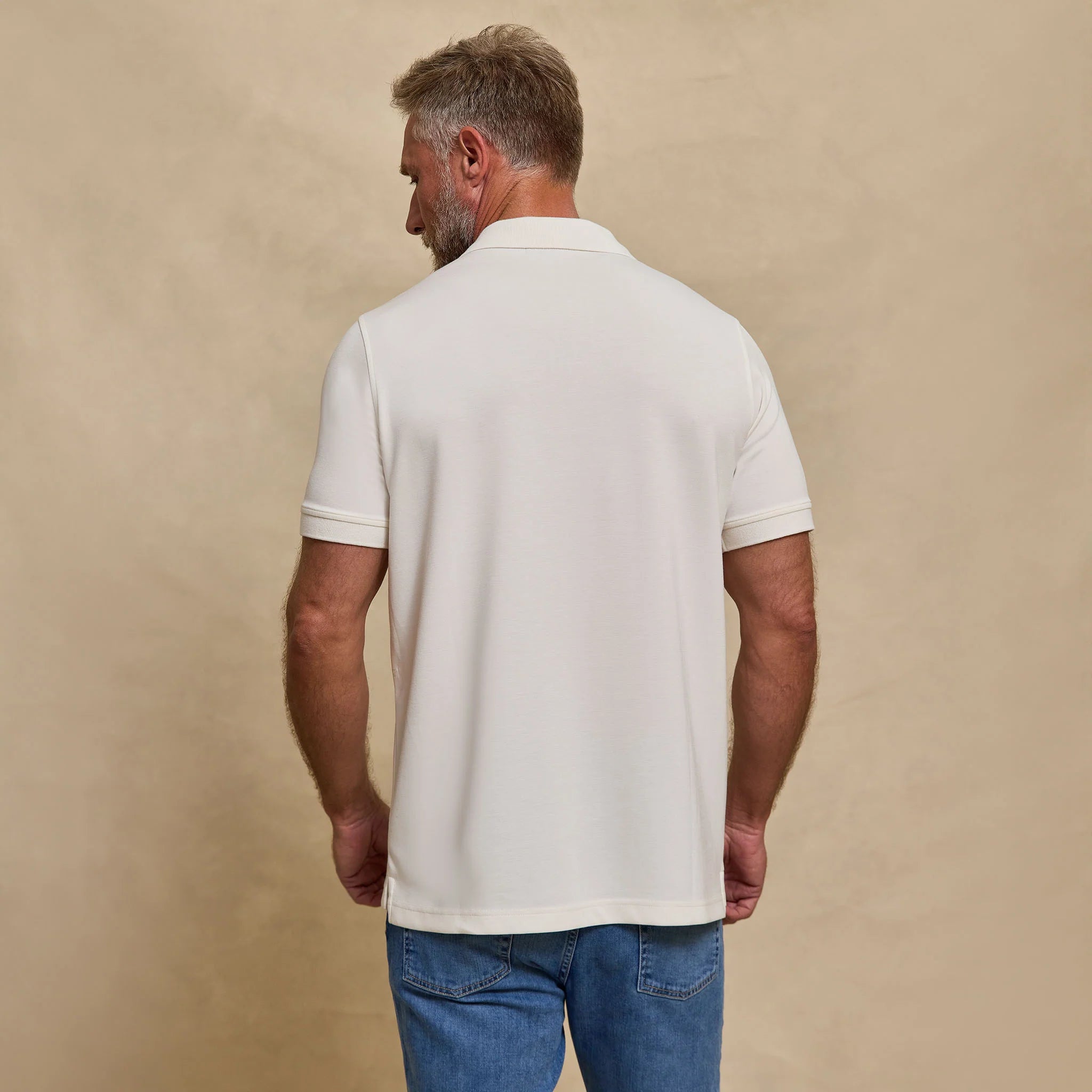 The Yates - Sand Washed Double Knit SS Polo - White