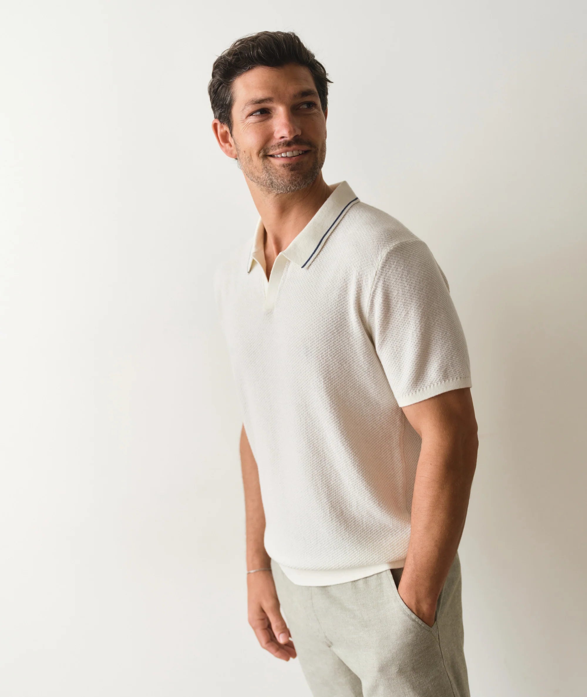 Greyson Sweater Polo - White
