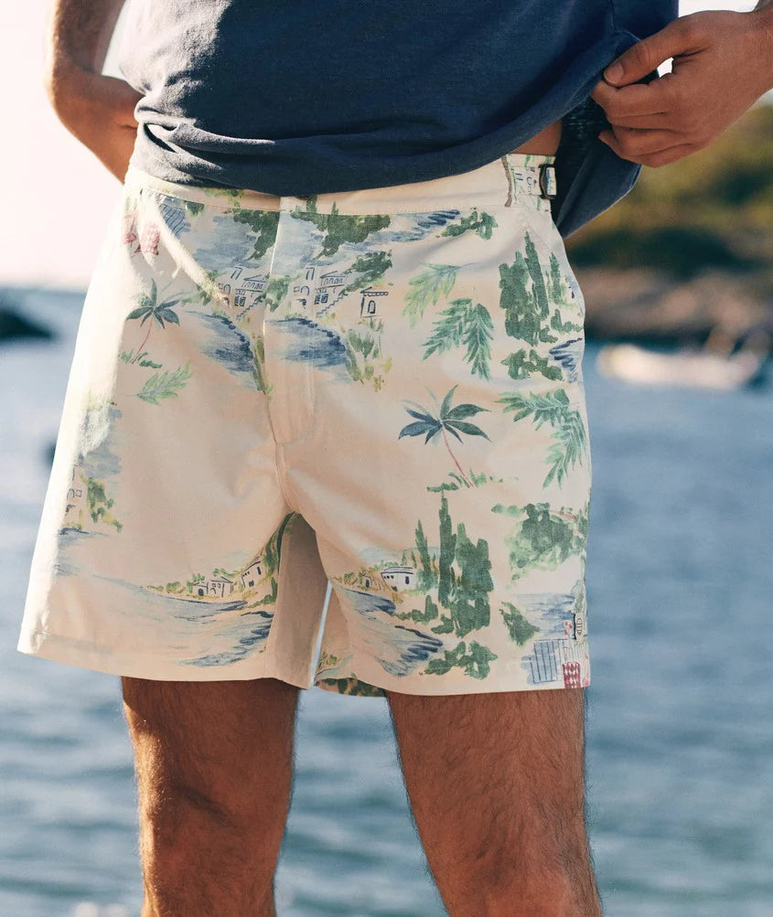 Tailored Swim Trunk 5" - Mediterranean Coastline Print