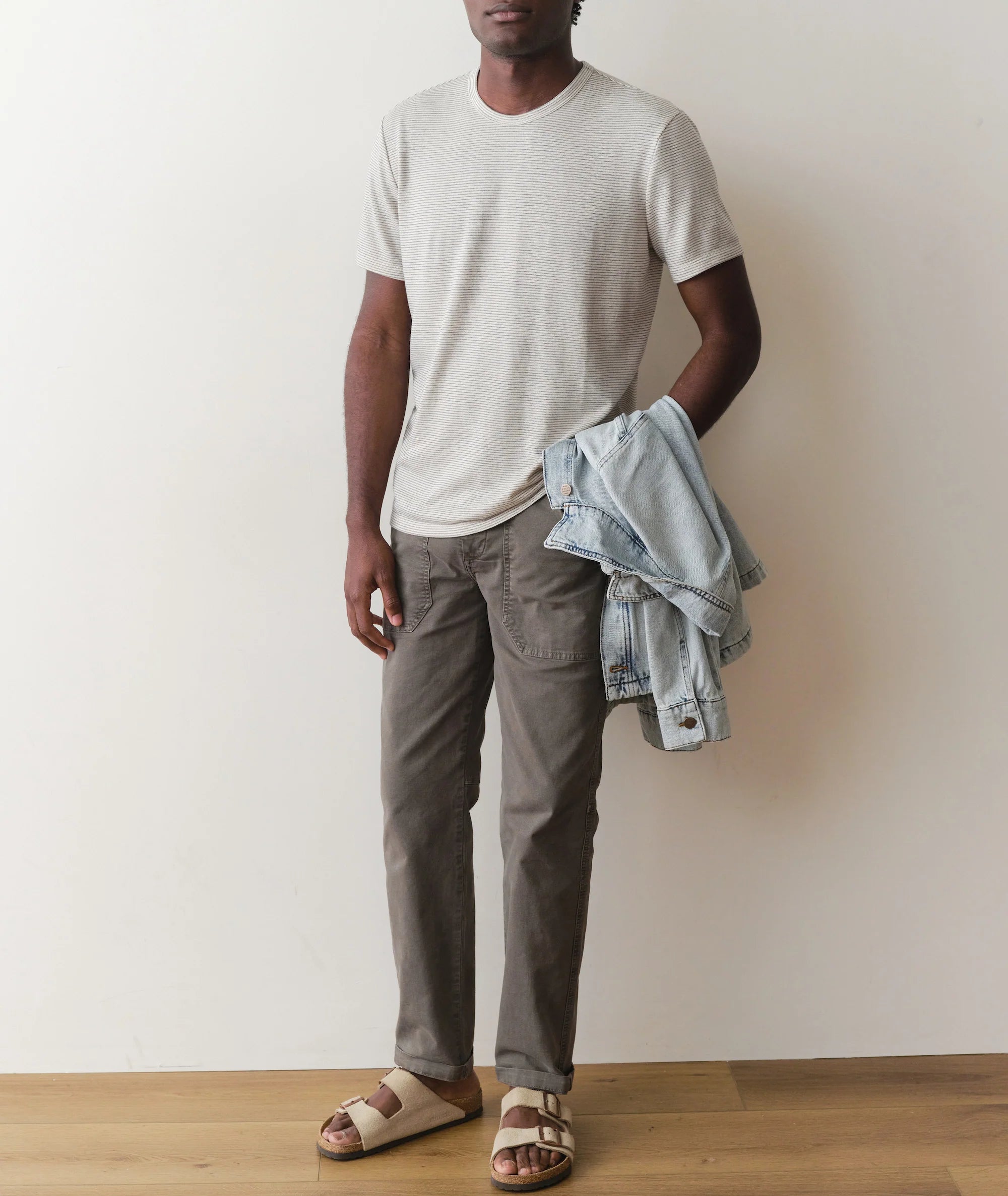 Signature Jacquard Crew Tee - Whitecap/Navy