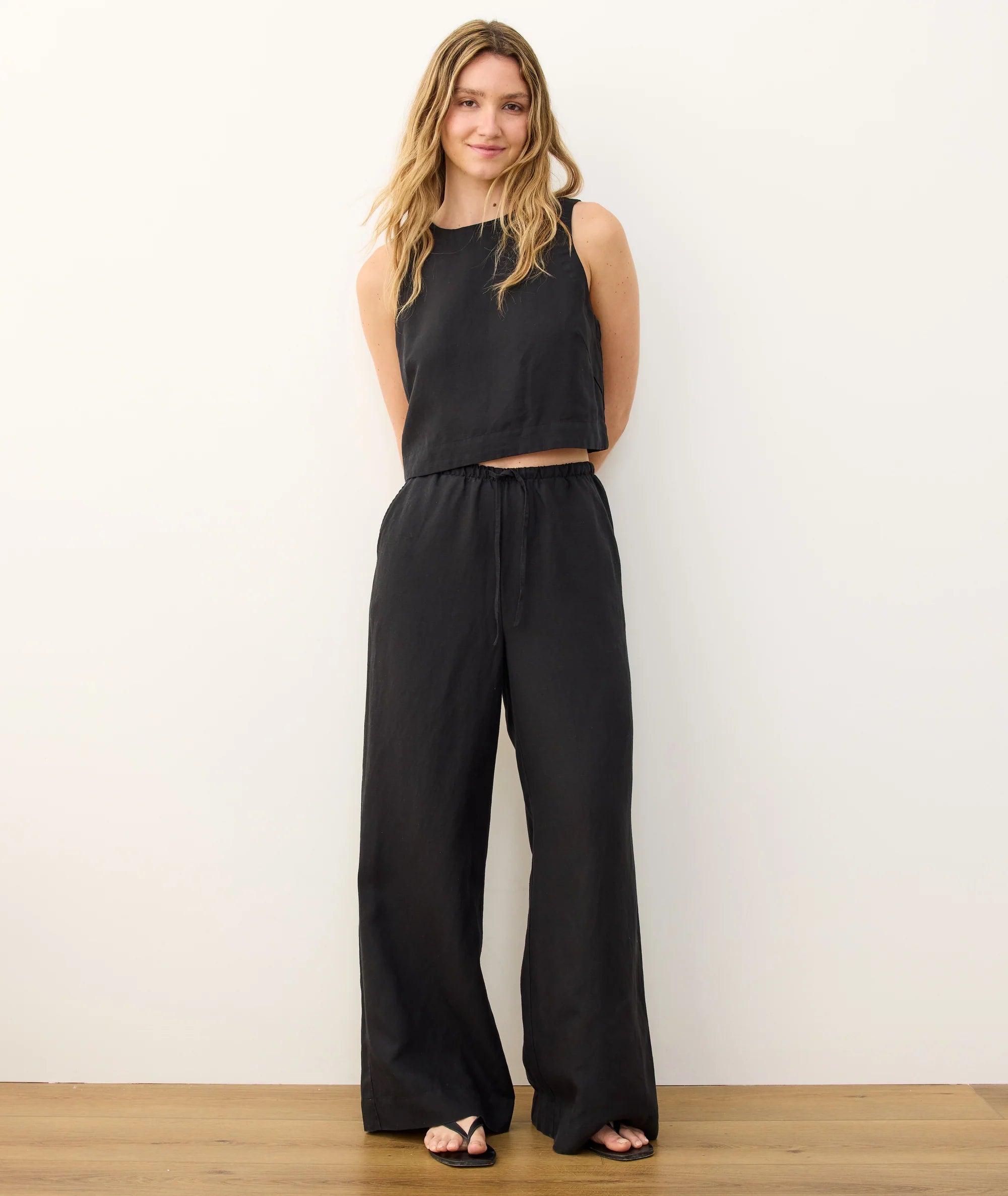 Linen Drawstring Wide Leg Pant