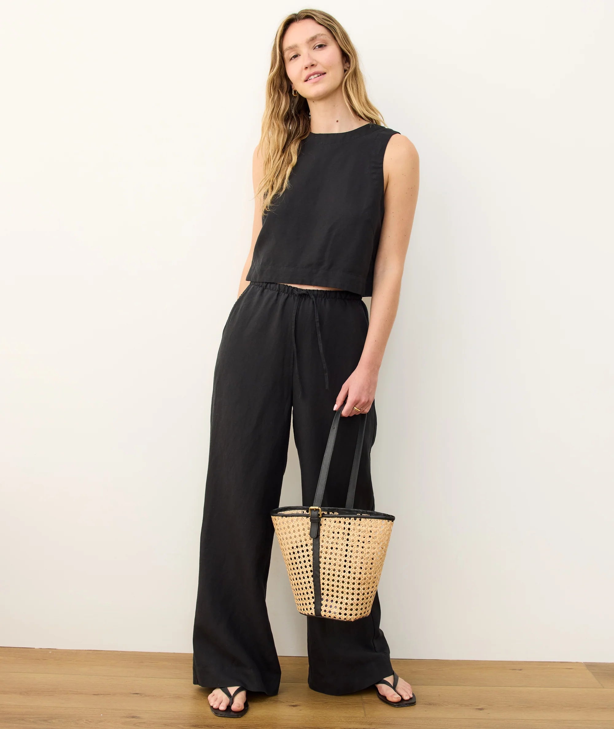 Linen Drawstring Wide Leg Pant