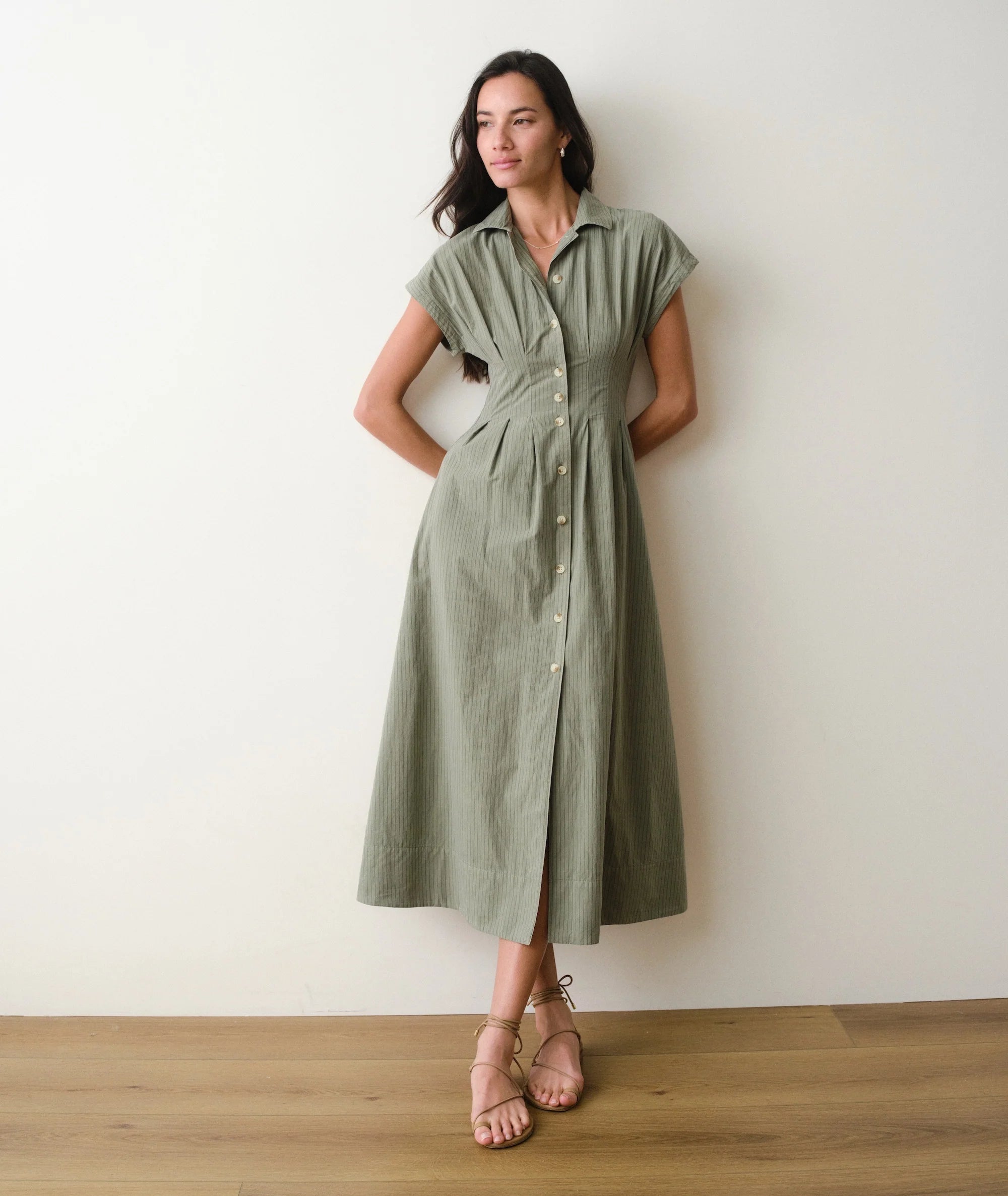 Arden Midi Shirtdress - Olive/Navy Stripe