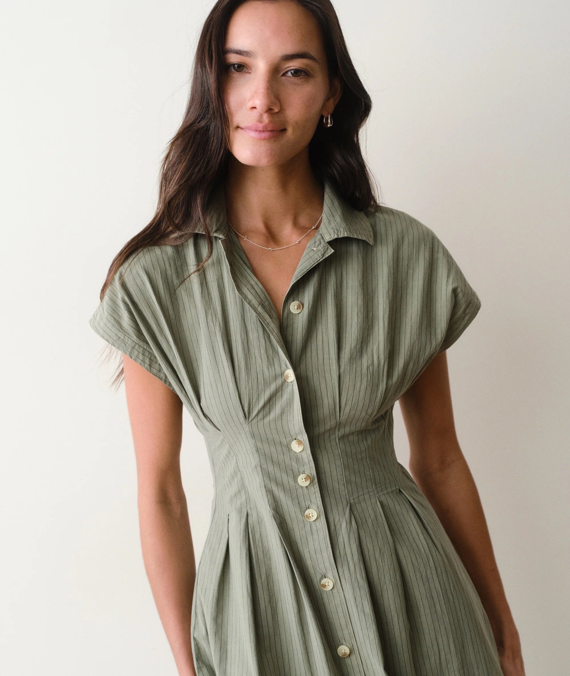 Arden Midi Shirtdress - Olive/Navy Stripe