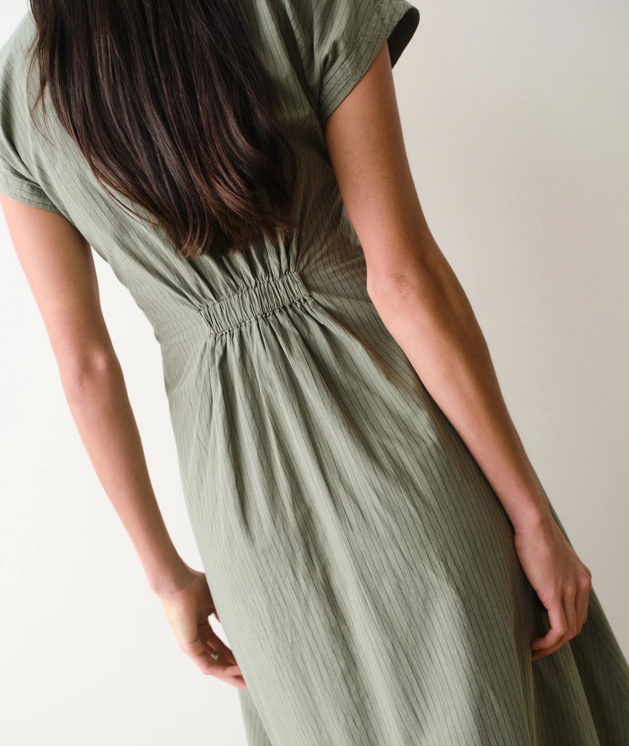 Arden Midi Shirtdress - Olive/Navy Stripe
