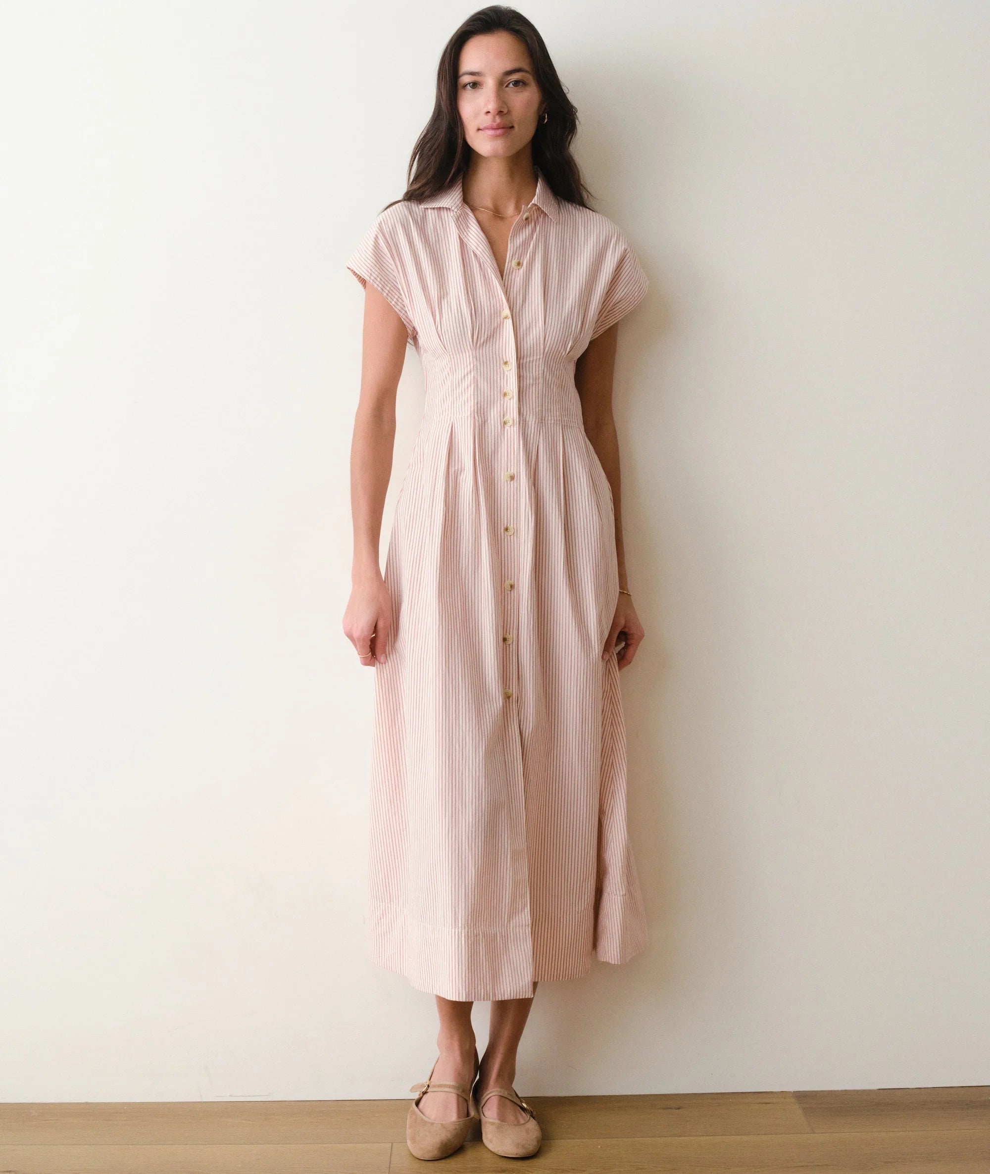 Arden Midi Shirt Dress - Rust/White Stripe