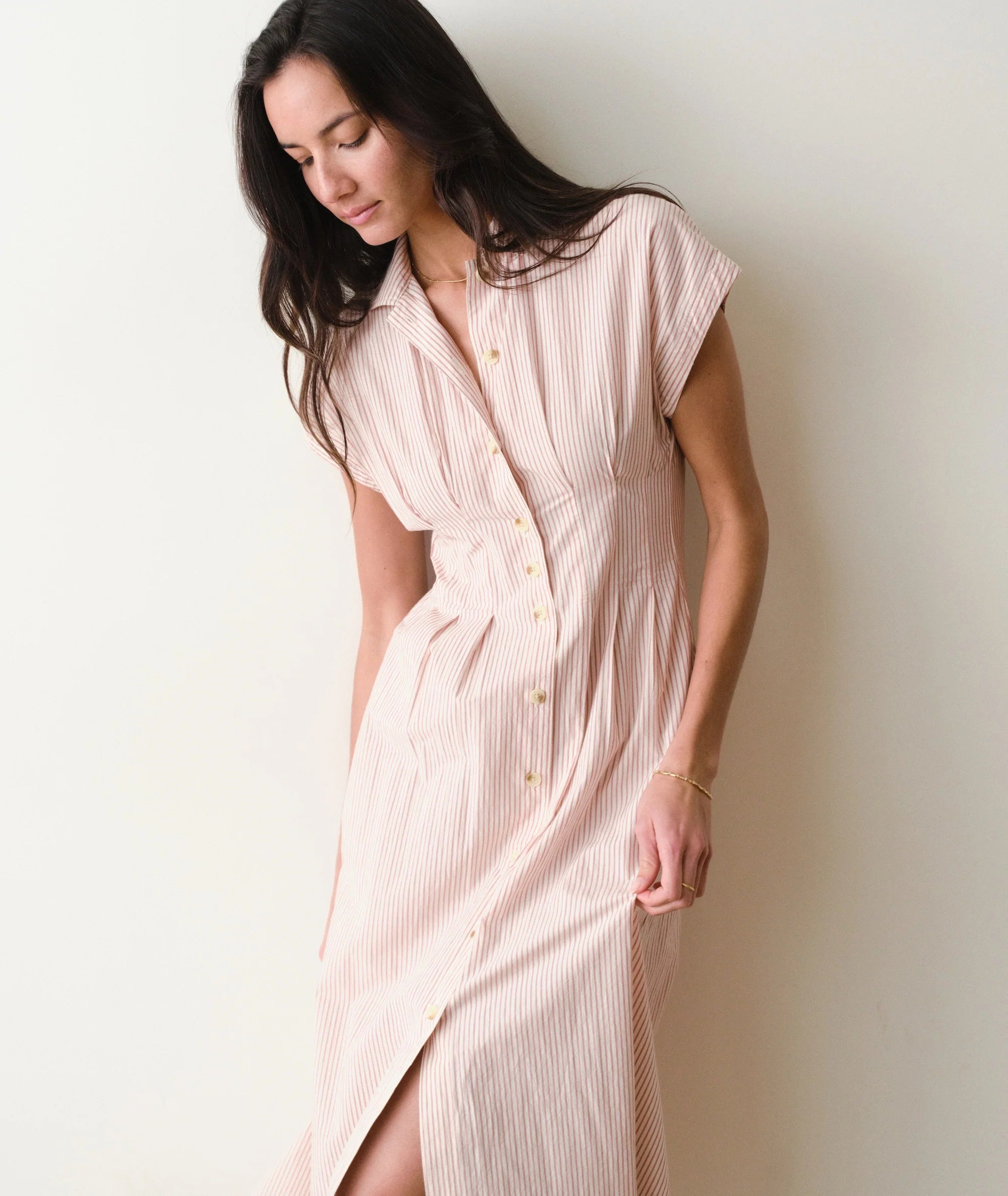 Arden Midi Shirt Dress - Rust/White Stripe