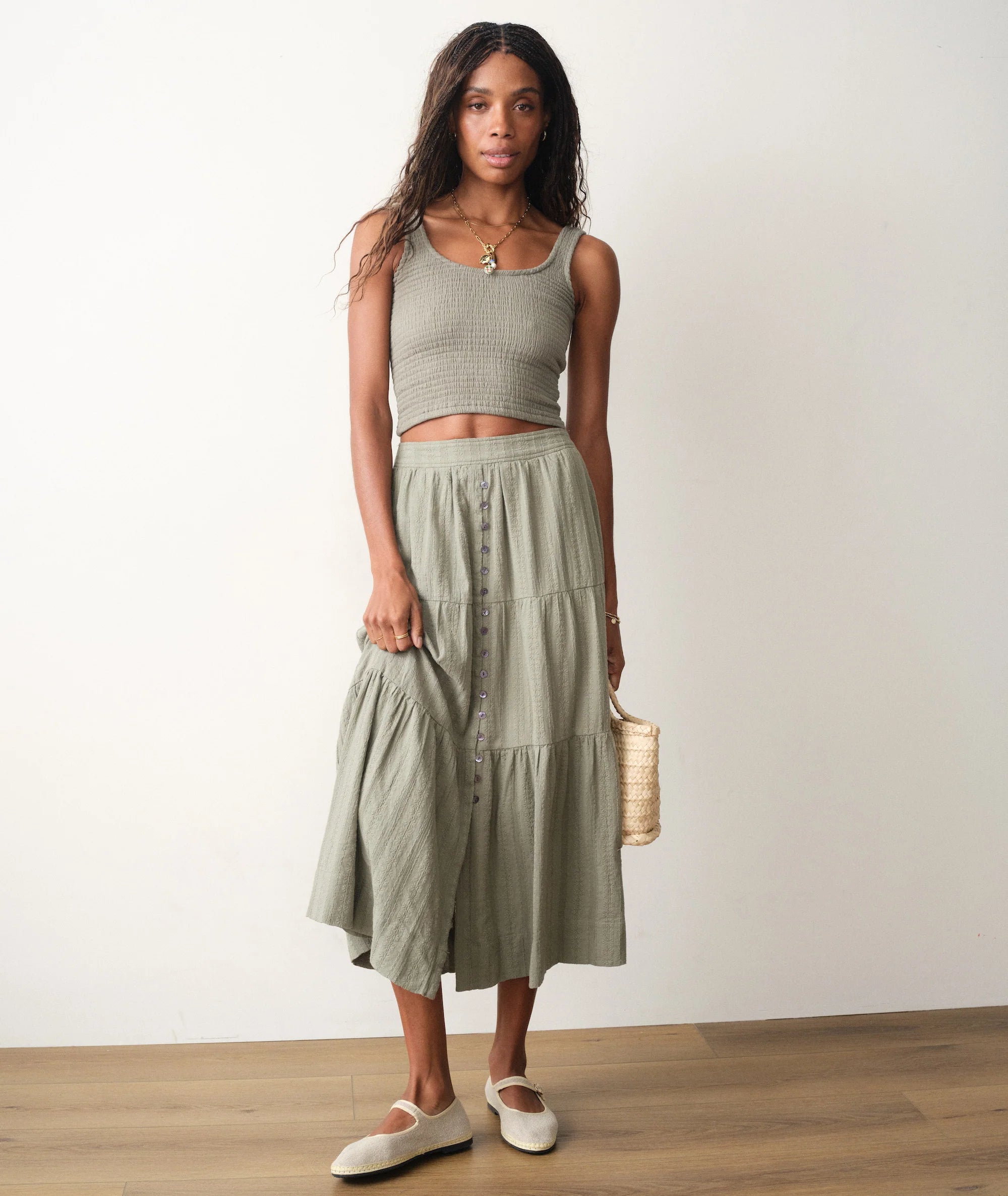Lana Button-Through Skirt - Sage
