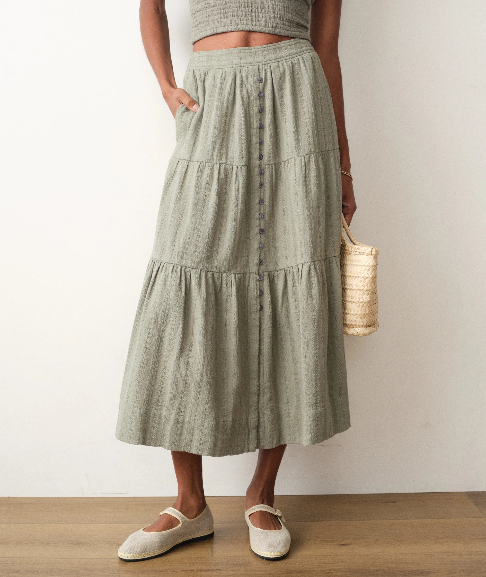 Lana Button-Through Skirt - Sage