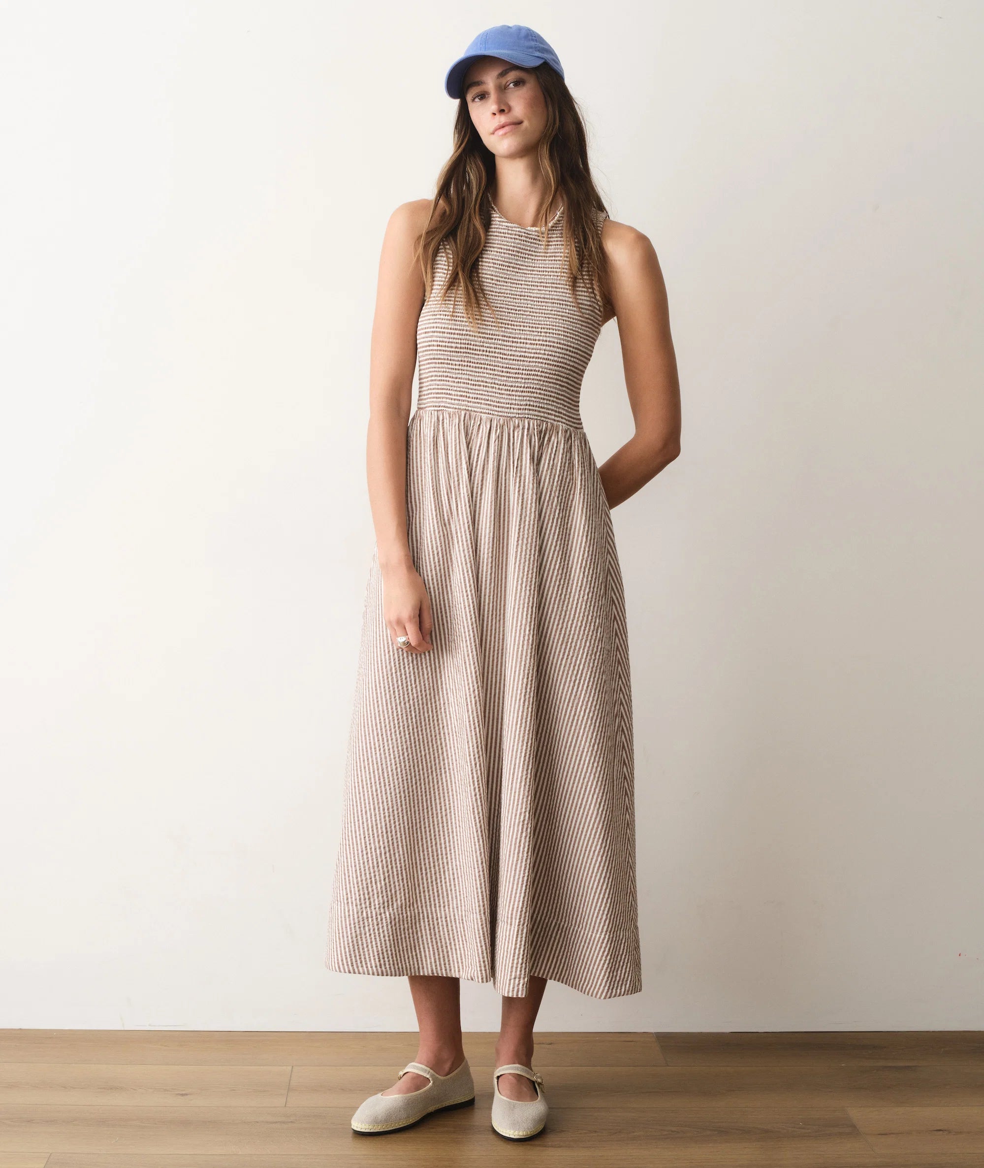Darcy Seersucker Maxi Dress - Mocha Stripe