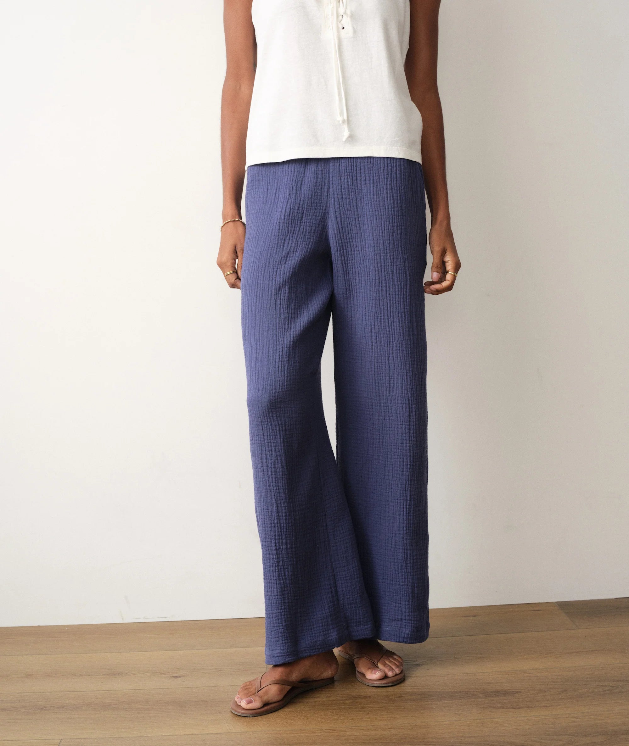 Isla Double Cloth Wide Leg Pant - Bay Blue